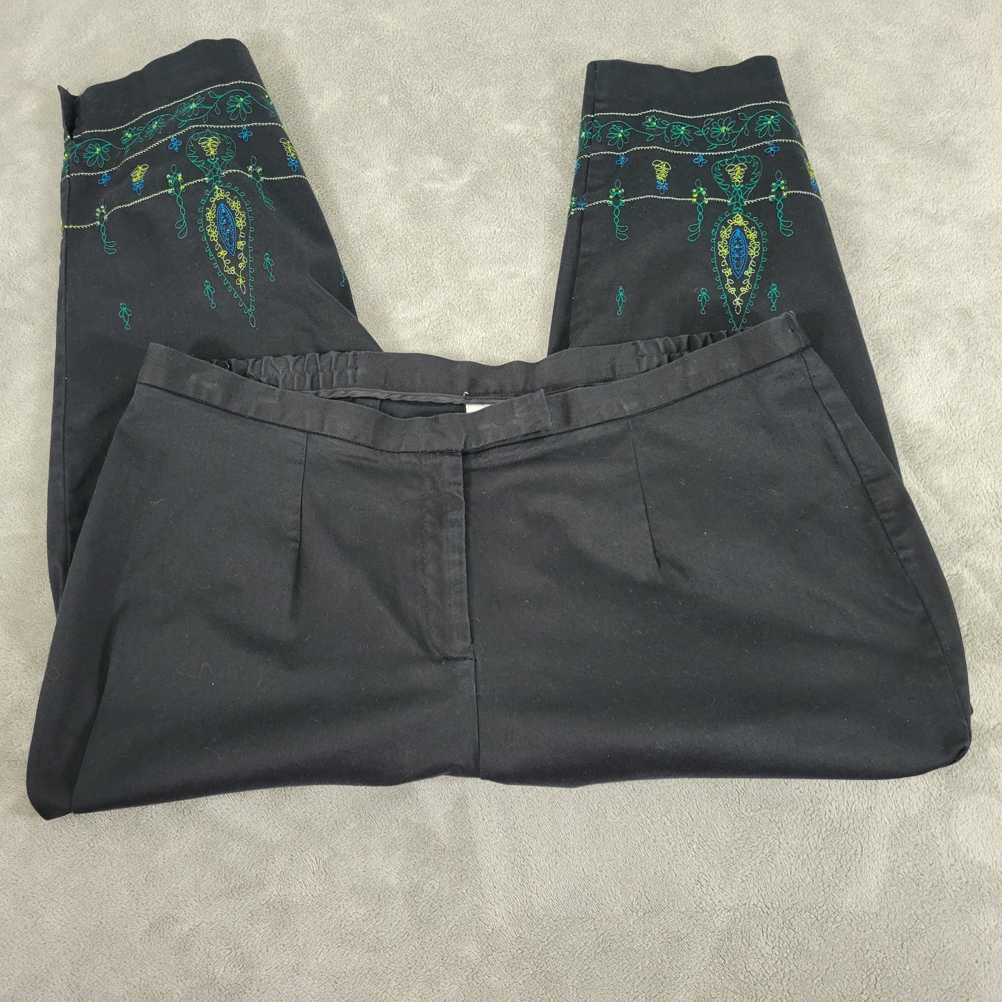 Worthington Dress Pants 20W Plus Black Capri Beaded Embroidered CAP34E