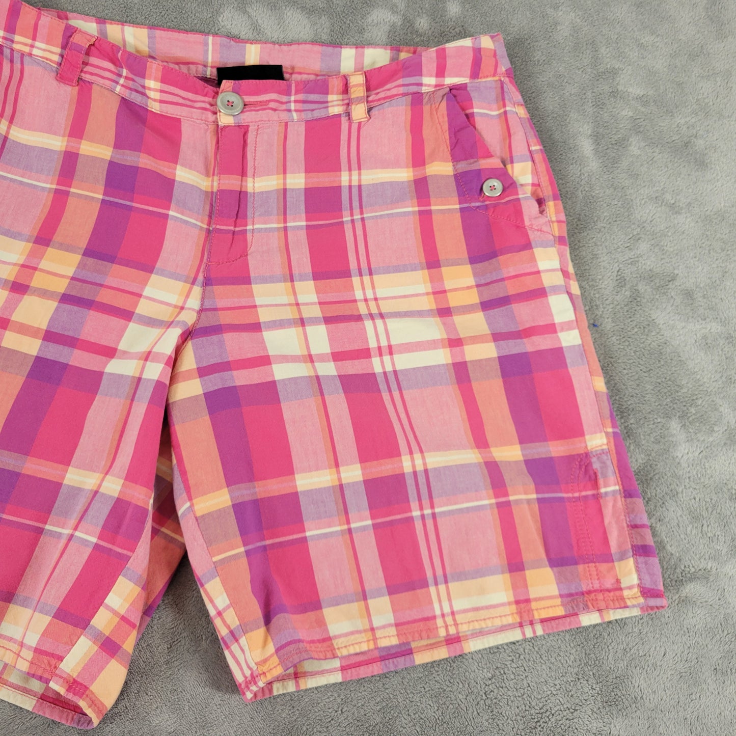 Lane Bryant Shorts Womens 18 Pink Plaid Cotton Chino Pockets Casual PLA31E