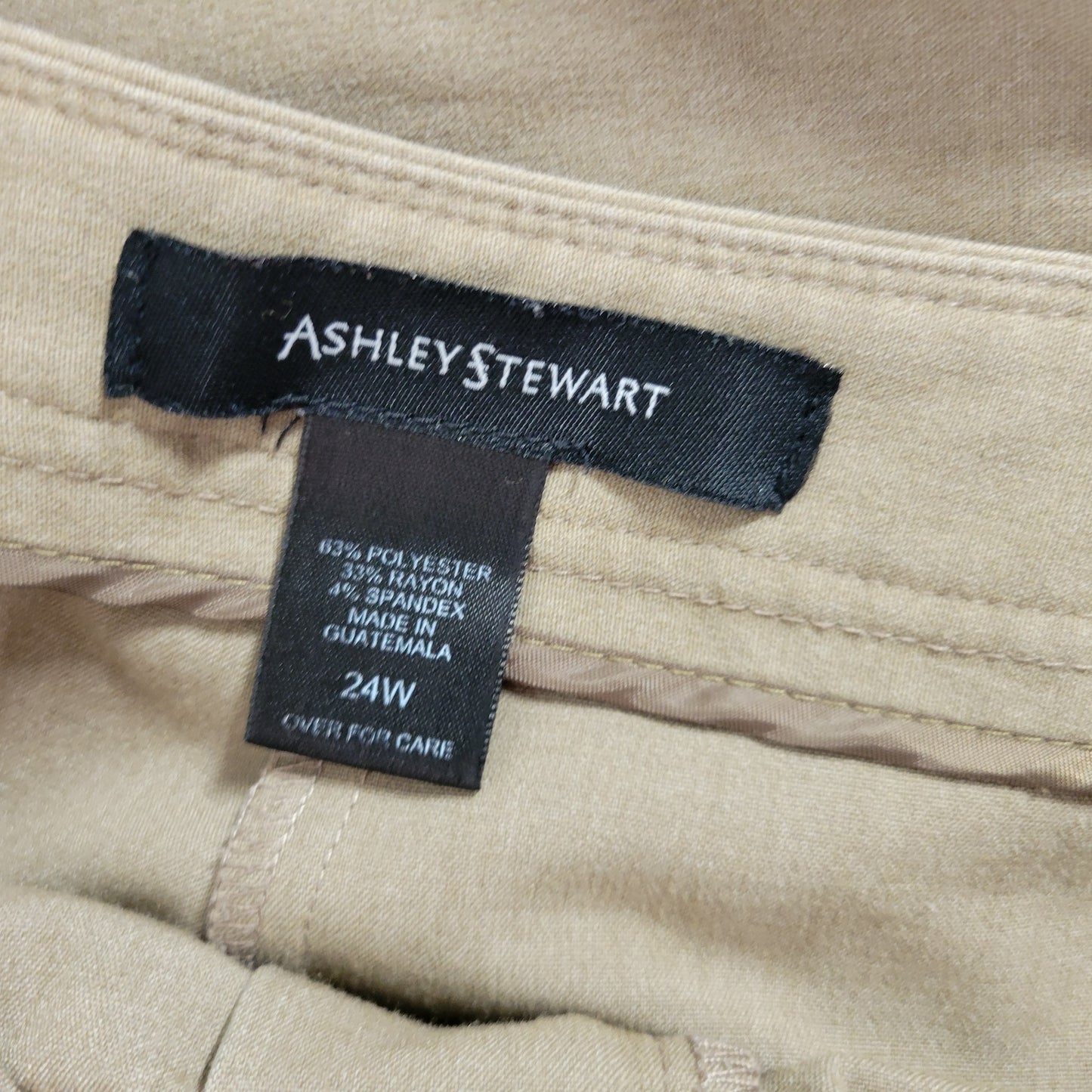 Ashley Stewart Dress Pants 24W Plus Tan Capri Crop Zip Stretch 19" BRO7E