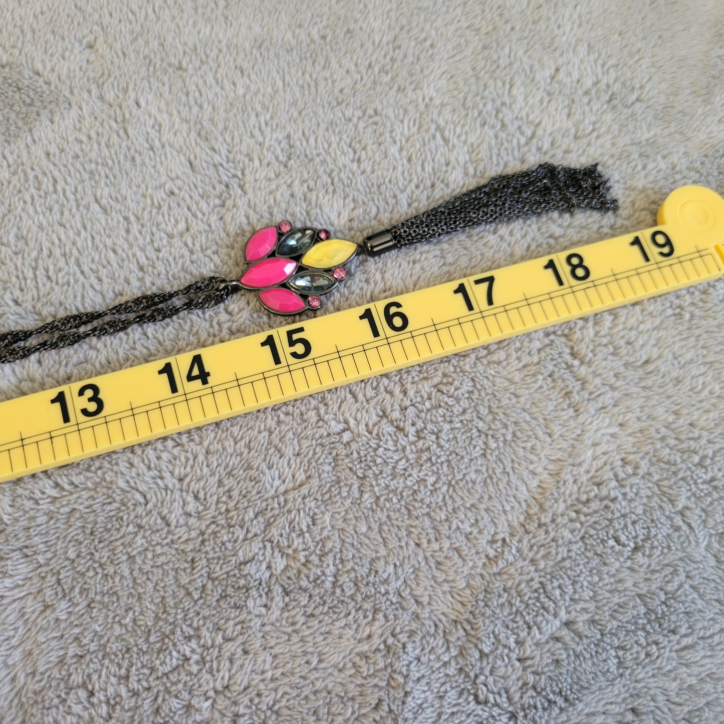 Chico's Long Black Chain Tassel Necklace Pink Yellow Statement Pendant N34E