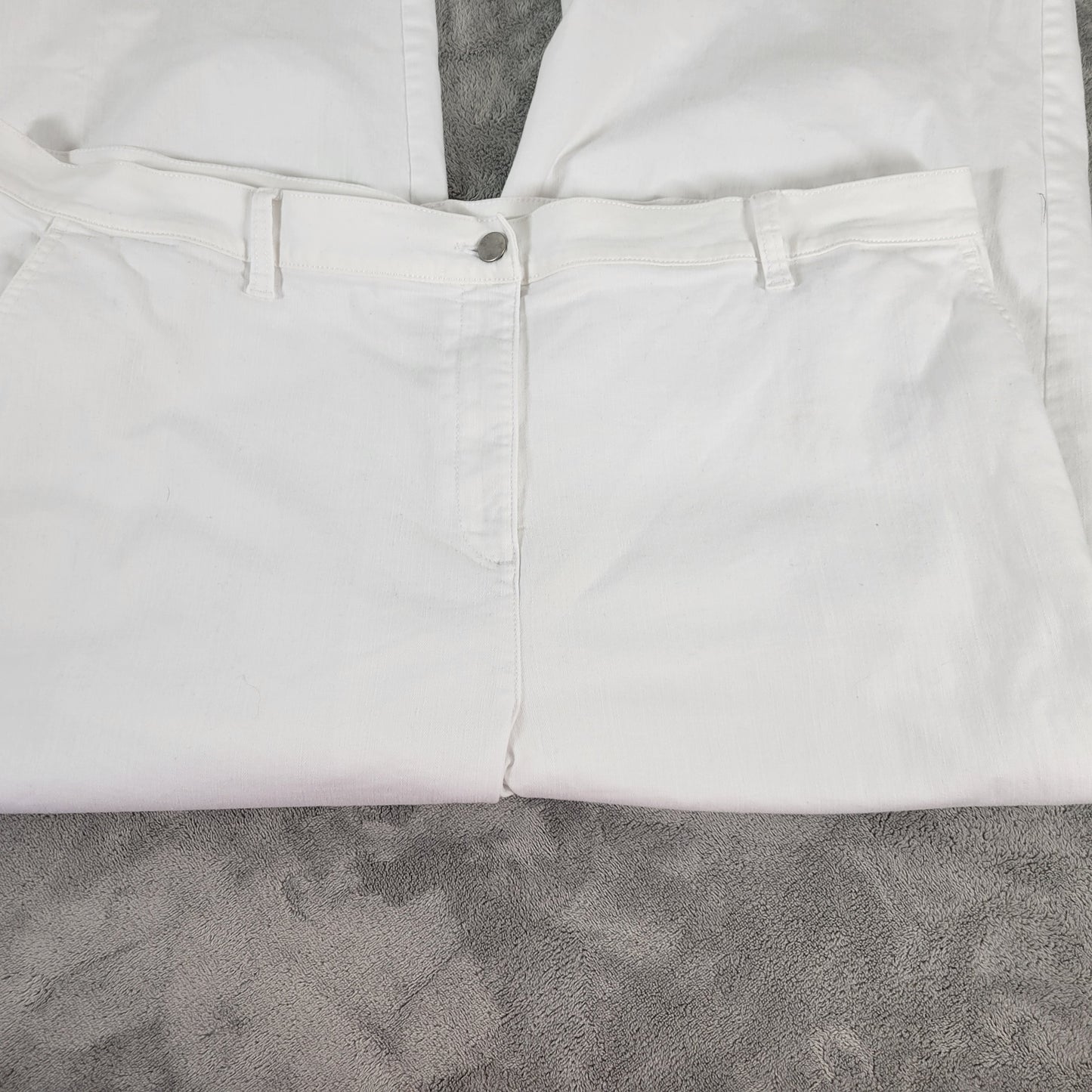 Eileen Fisher Pants 2X White Cotton Blend Cropped Elastic Waist Denim SL107E