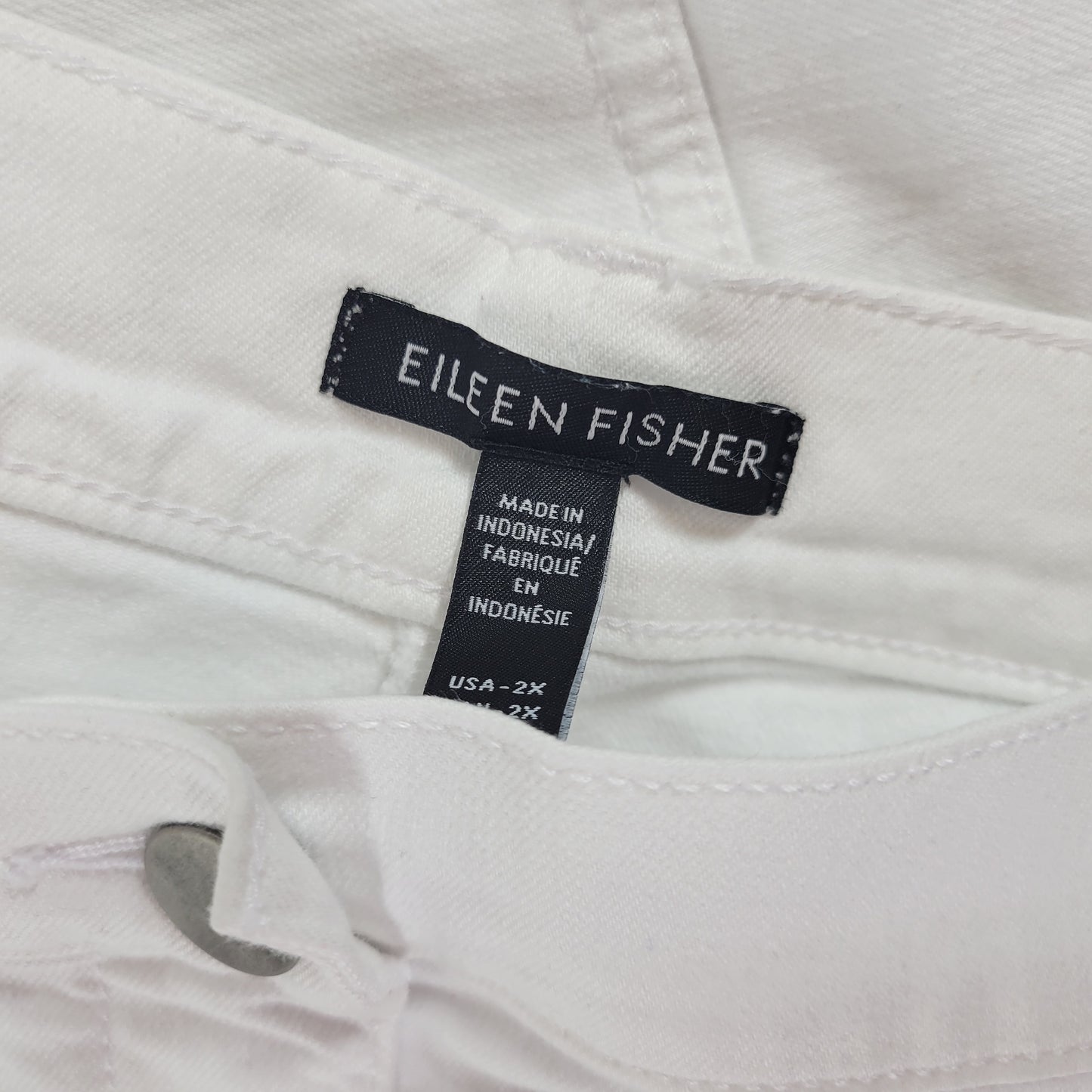 Eileen Fisher Pants 2X White Cotton Blend Cropped Elastic Waist Denim SL107E