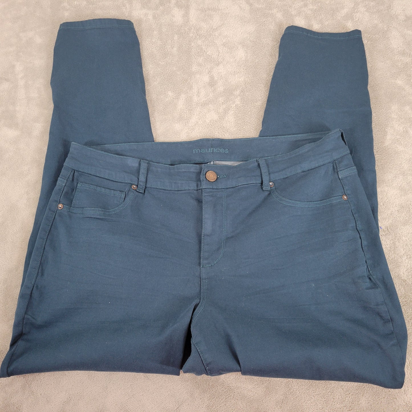 Maurices Jeans 20W Blue Green Denim Tapered Elastic Waist Stretch SL105E