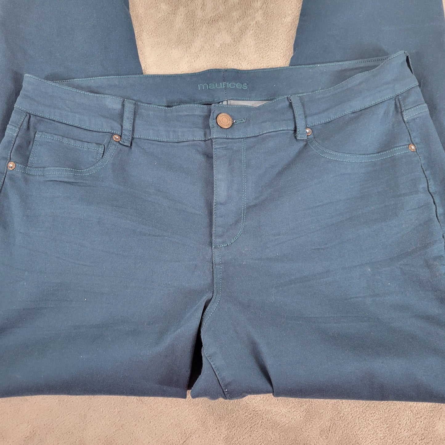 Maurices Jeans 20W Blue Green Denim Tapered Elastic Waist Stretch SL105E