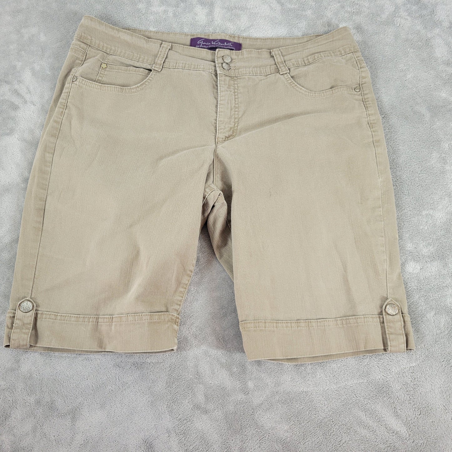 Gloria Vanderbilt Bermuda Shorts 18 Plus Tan Denim Embroidered Pocket SHO3E