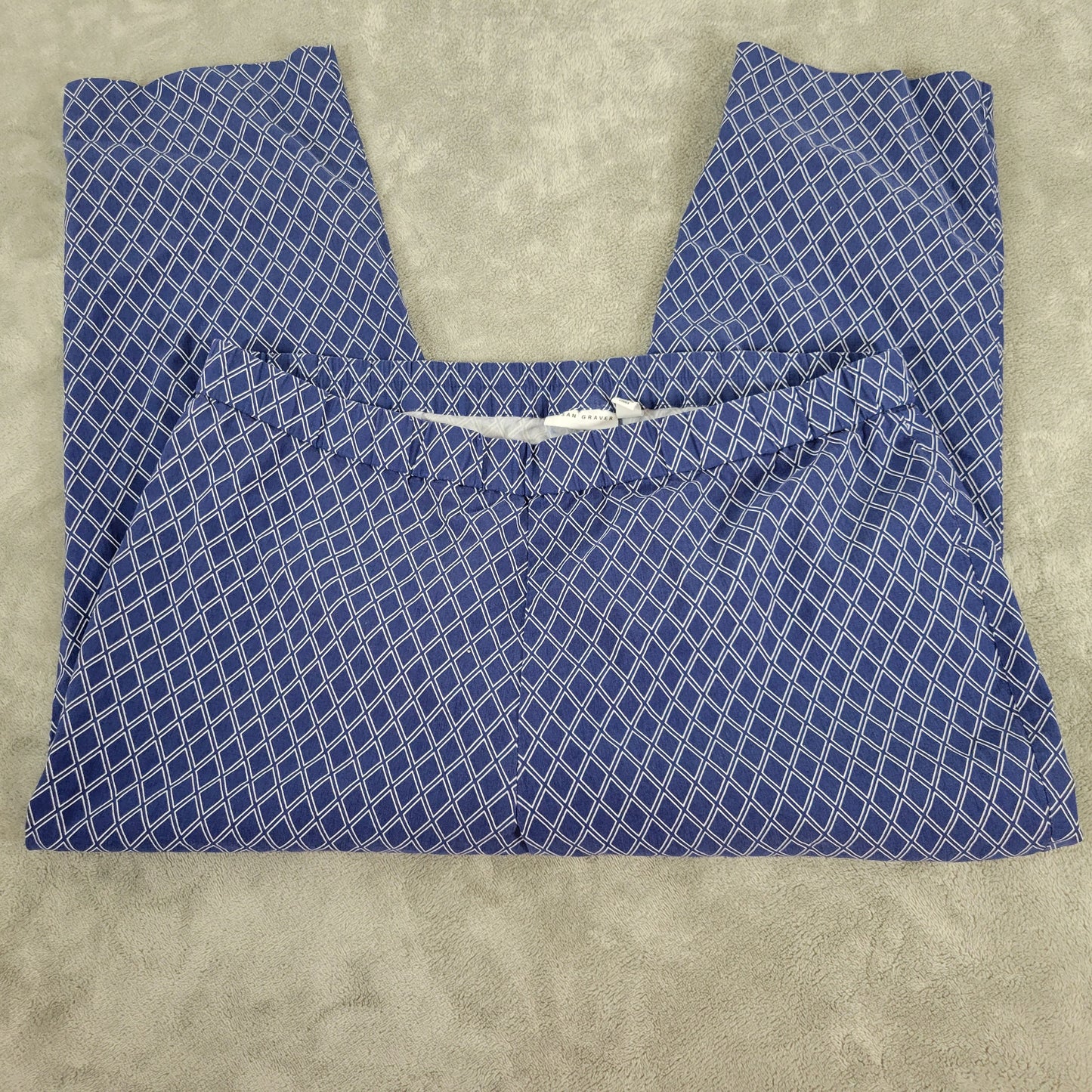 Susan Graver Capri Pants 22W Blue Geometric Diamond Pull On Elastic Waist CAP3E