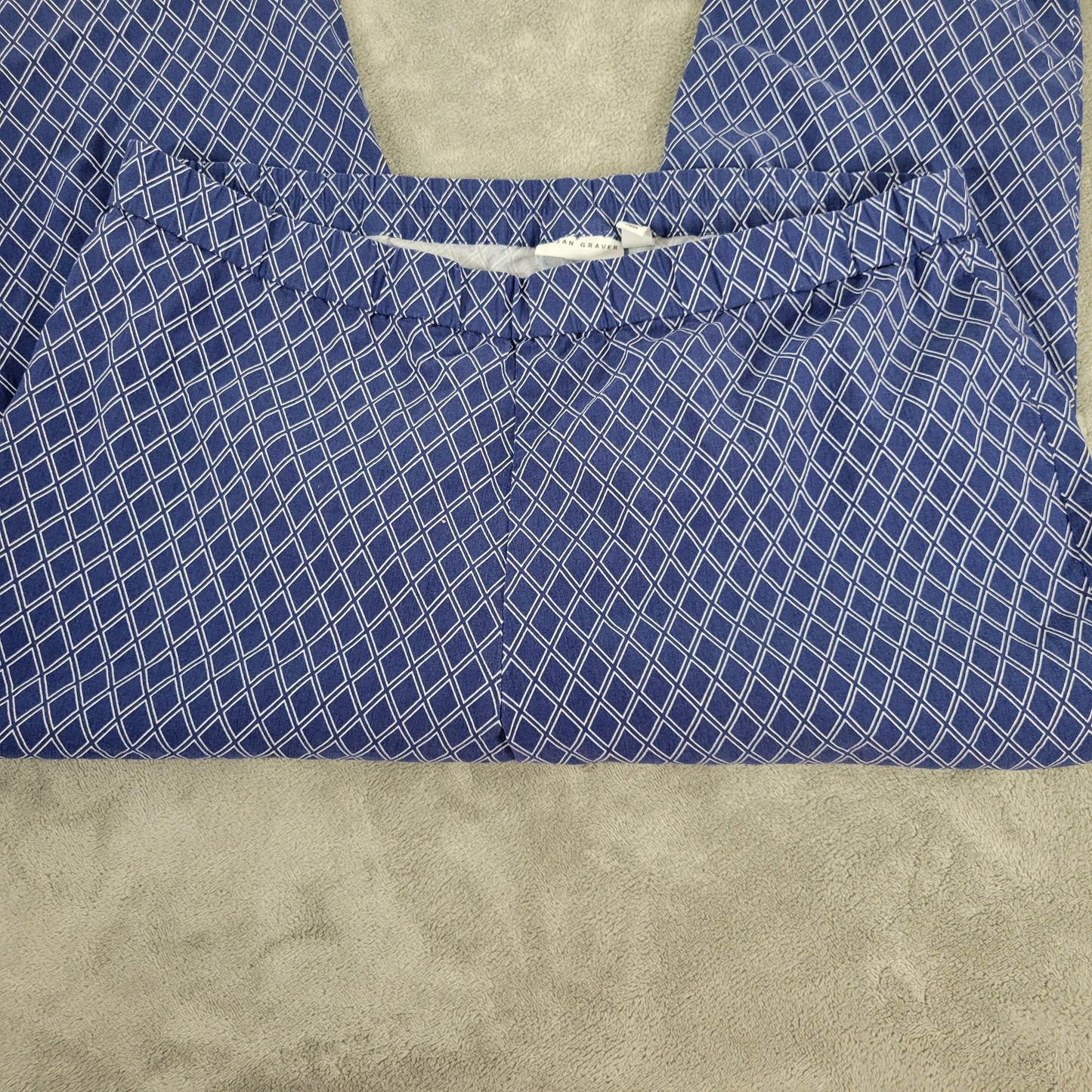 Susan Graver Capri Pants 22W Blue Geometric Diamond Pull On Elastic Waist CAP3E