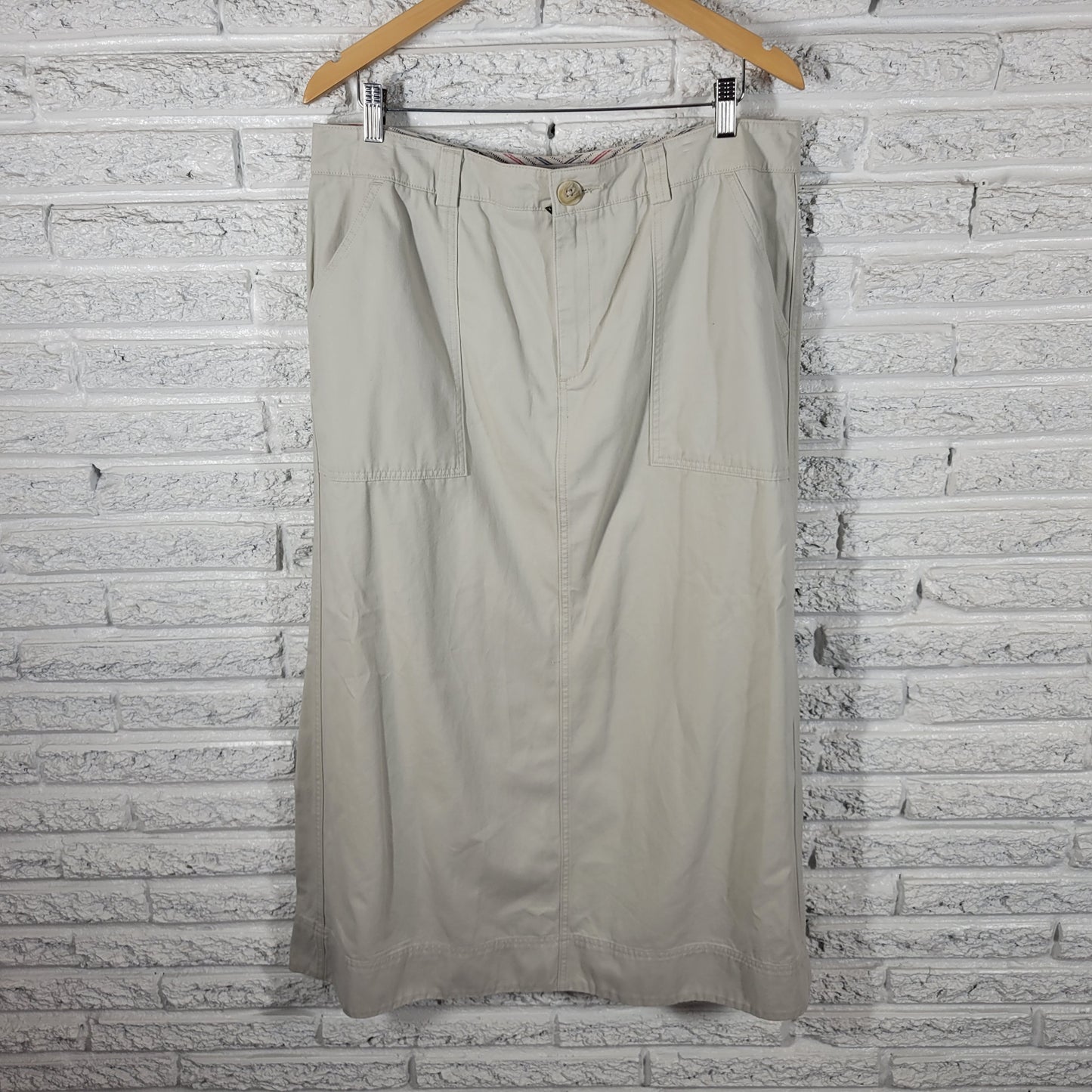 Covington Beige Denim Midi Skirt Size 18 Straight Pencil Casual Pockets WHI18E