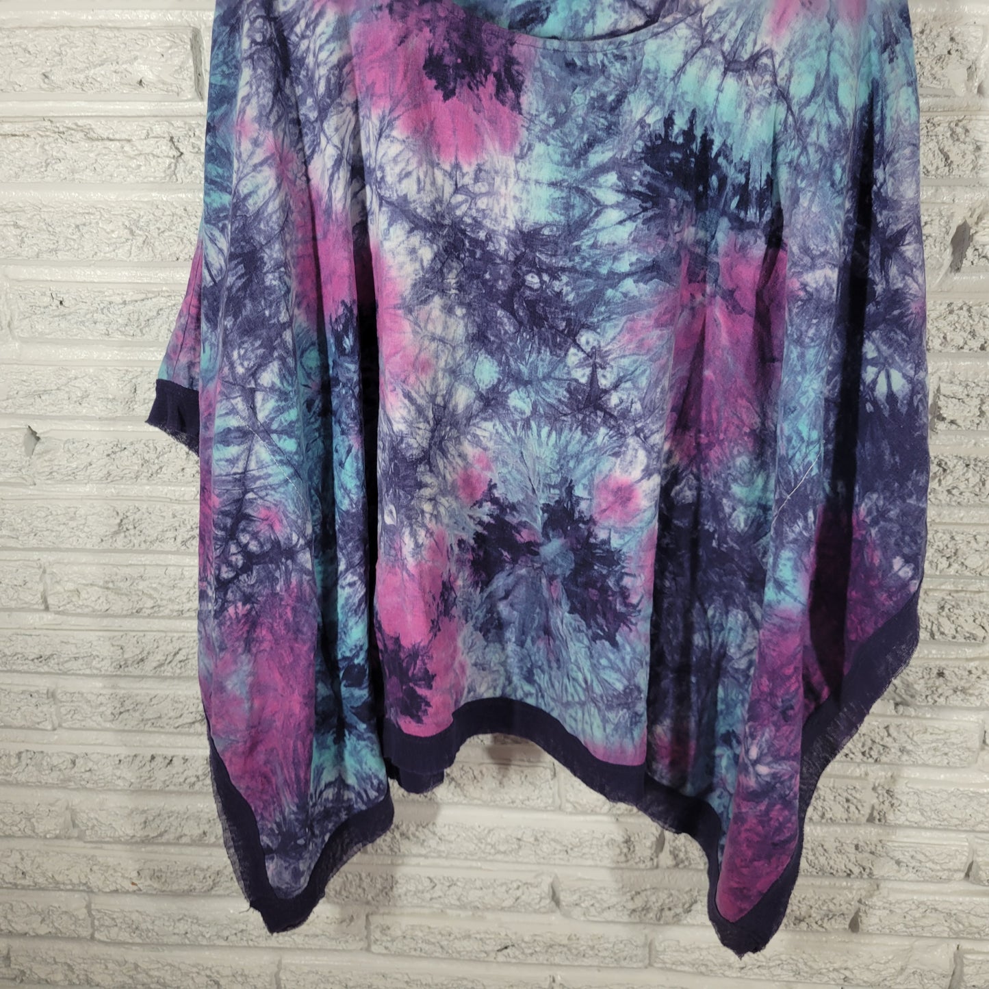 For Cynthia Women 2X Top Blouse Tie Dye Kimono Sleeve Linen Blend Mesh Hem TIE5E