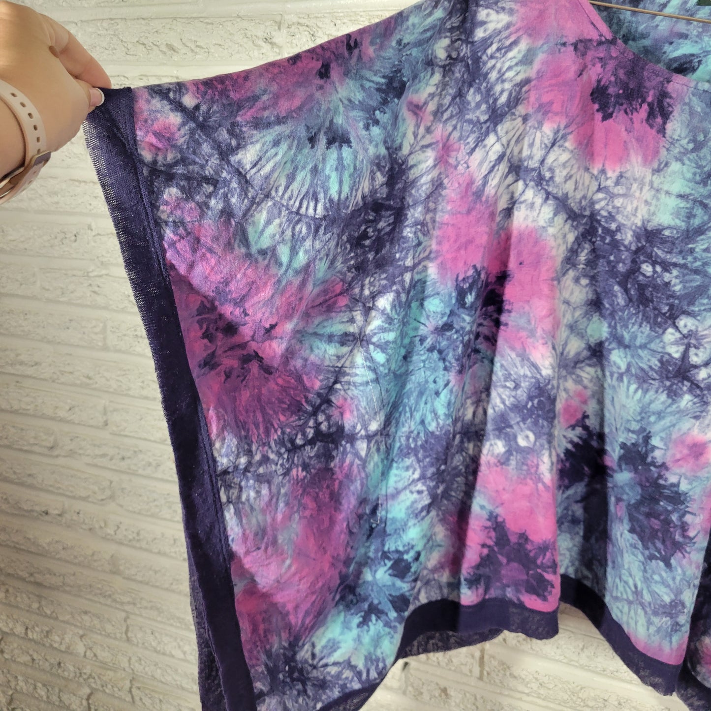 For Cynthia Women 2X Top Blouse Tie Dye Kimono Sleeve Linen Blend Mesh Hem TIE5E