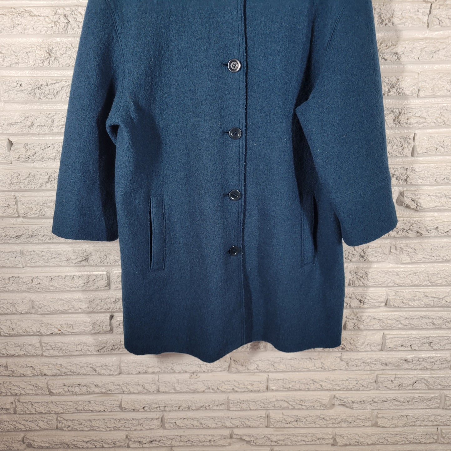 Talbots Wool Coat 1X Blue Green Solid Button Collared Long Sleeve Overcoat HNGE