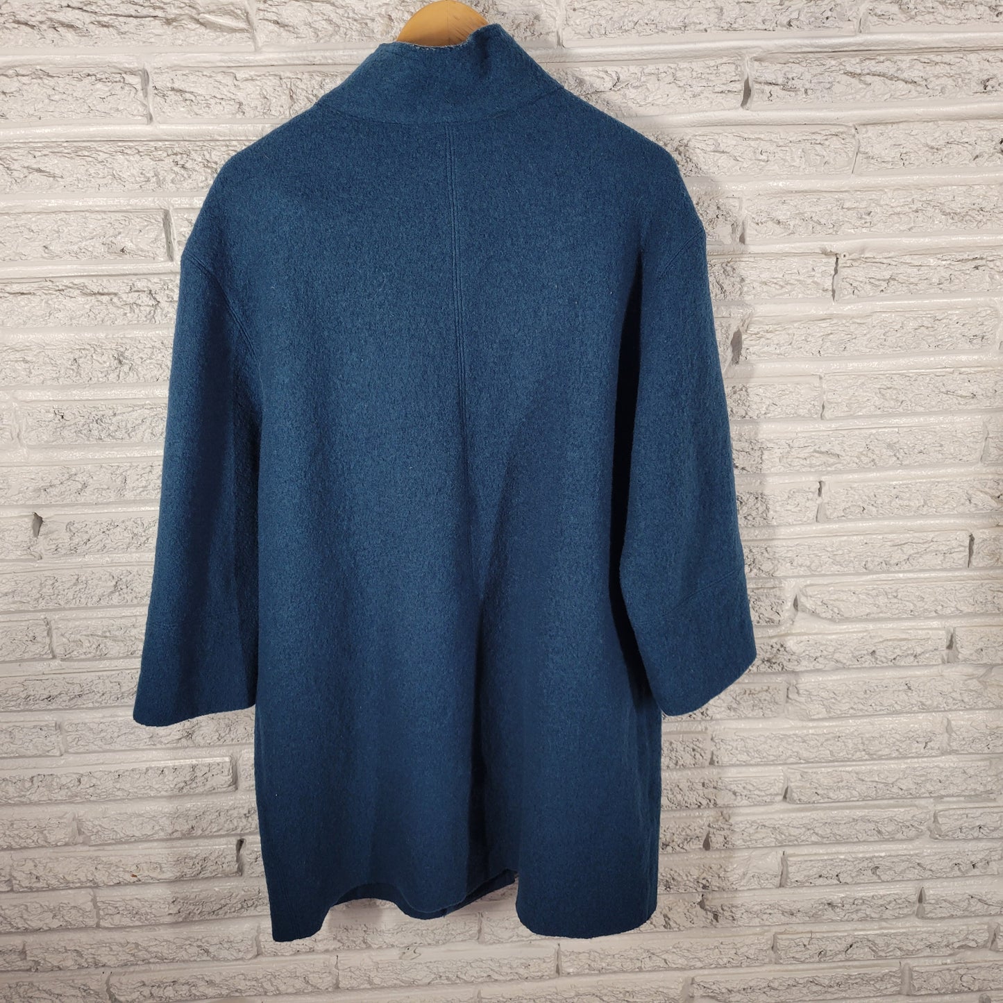 Talbots Wool Coat 1X Blue Green Solid Button Collared Long Sleeve Overcoat HNGE