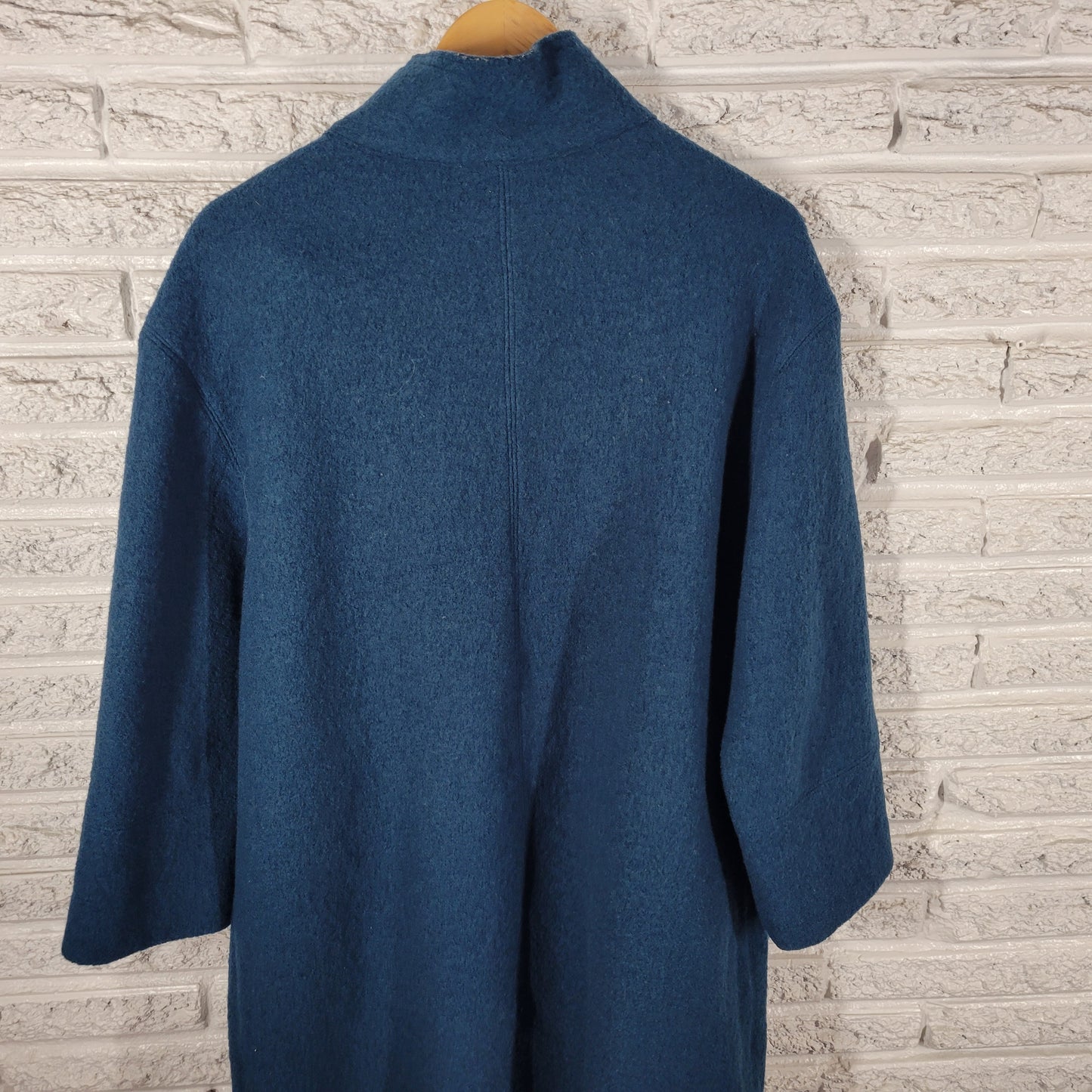 Talbots Wool Coat 1X Blue Green Solid Button Collared Long Sleeve Overcoat HNGE