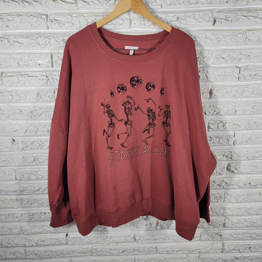 Maurices Women 4X Halloween Sweatshirt Burnt Orange Skeleton Studded SWE10E