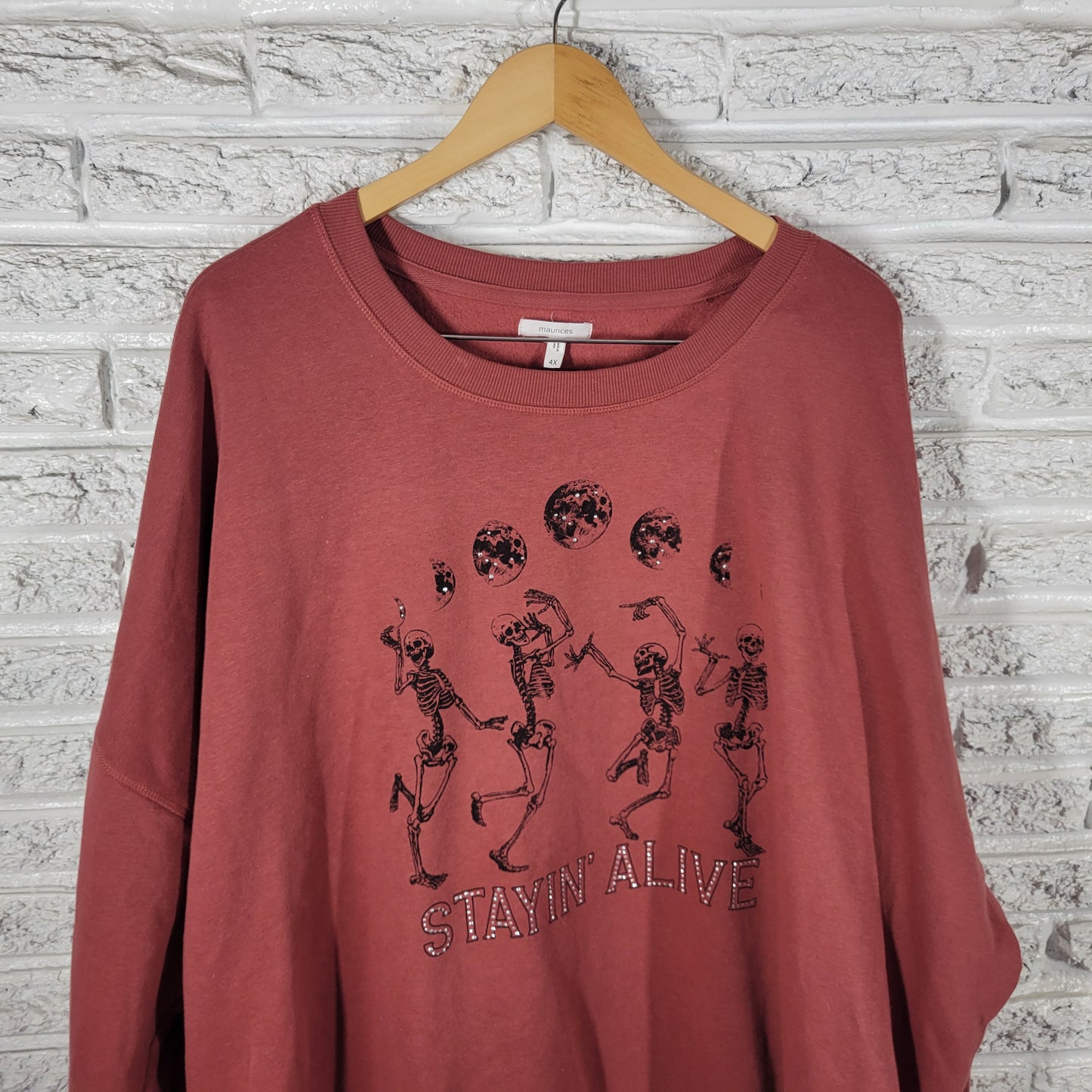 Maurices Women 4X Halloween Sweatshirt Burnt Orange Skeleton Studded SWE10E
