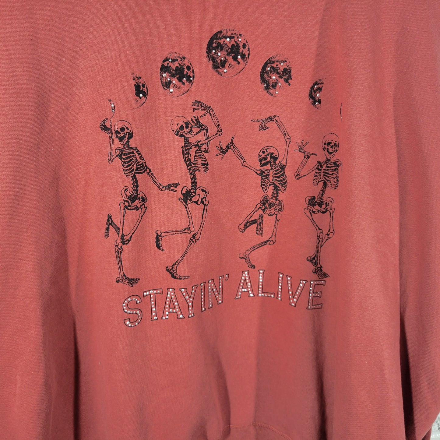 Maurices Women 4X Halloween Sweatshirt Burnt Orange Skeleton Studded SWE10E