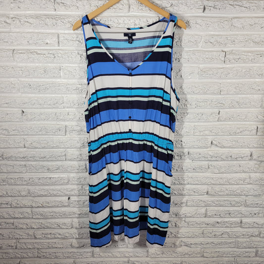 Gap Women XXL Sheath Dress Blue White Striped Sleeveless V-Neck Pockets STR110E