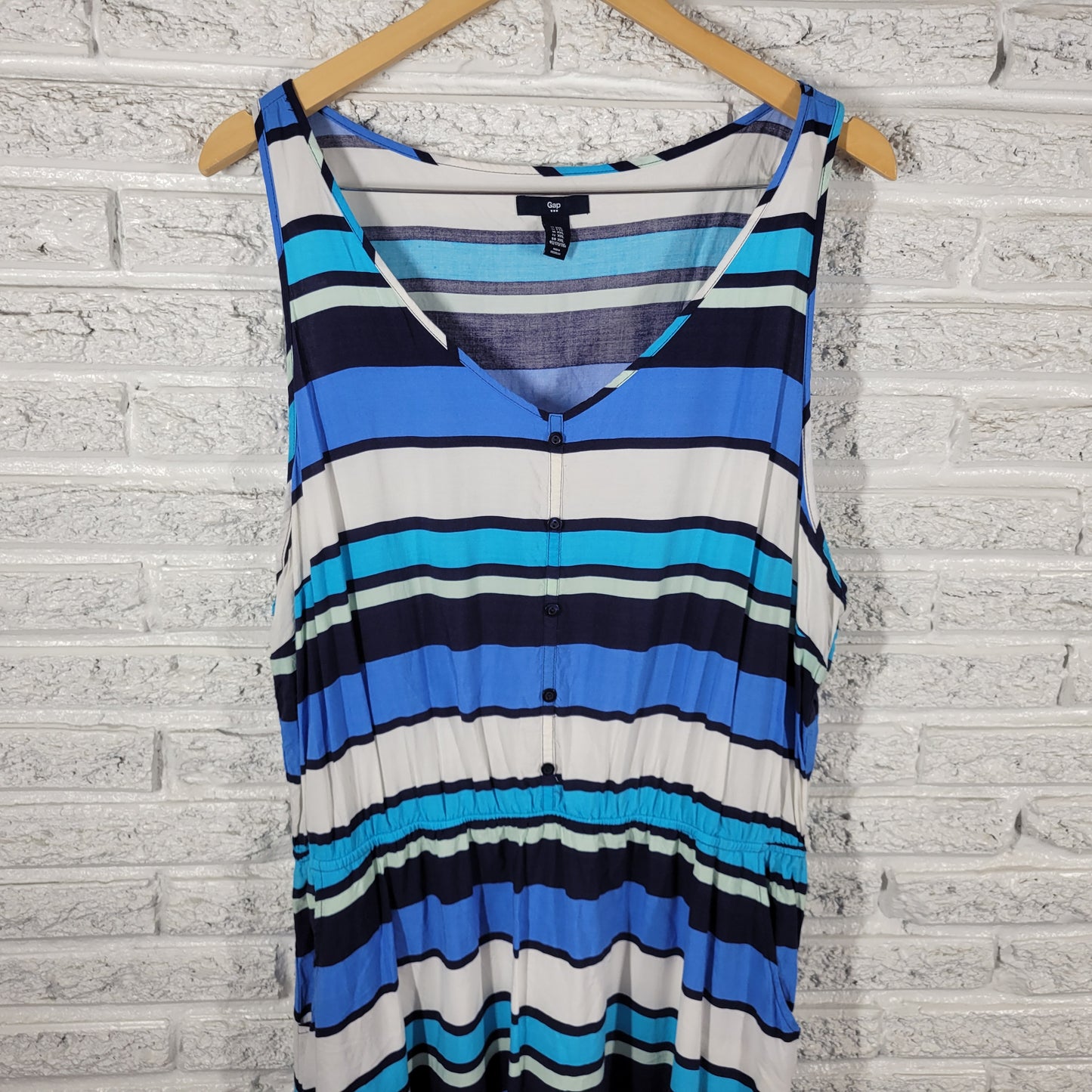 Gap Women XXL Sheath Dress Blue White Striped Sleeveless V-Neck Pockets STR110E