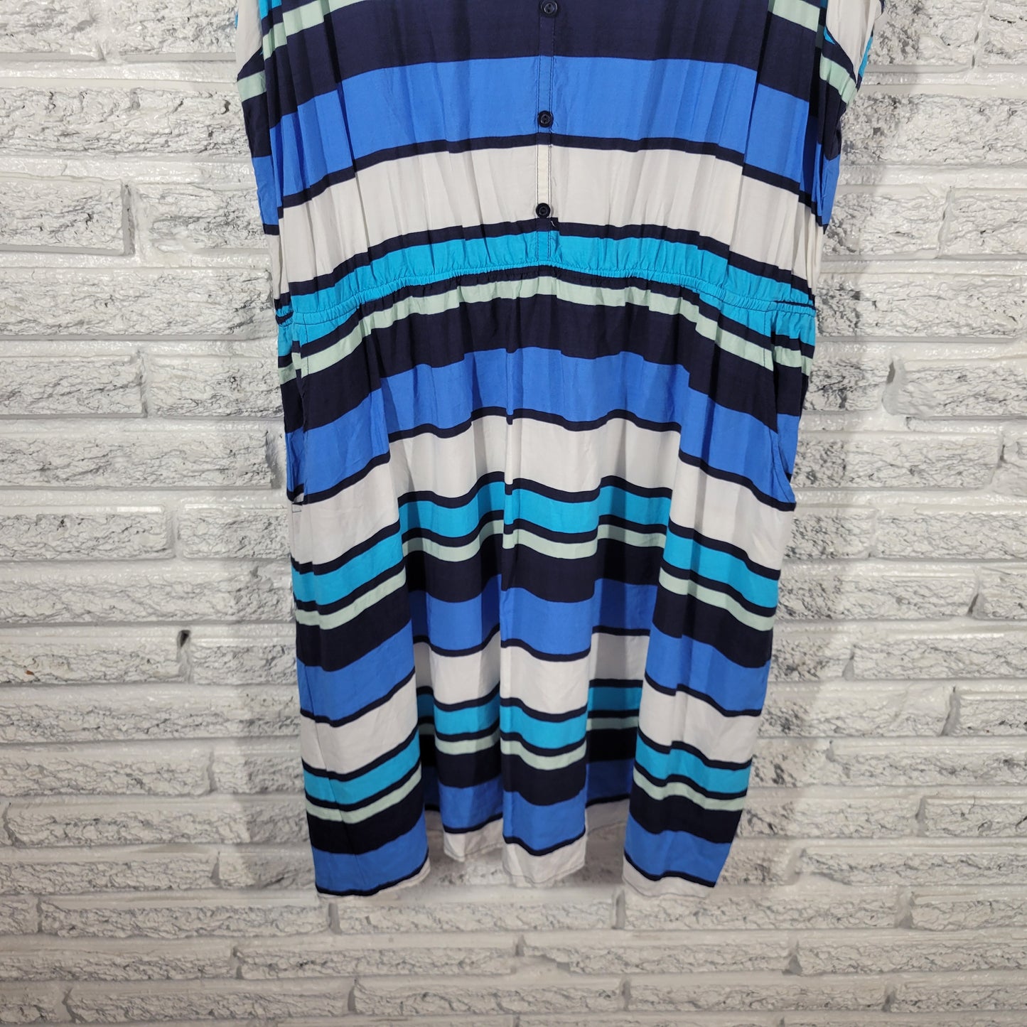 Gap Women XXL Sheath Dress Blue White Striped Sleeveless V-Neck Pockets STR110E