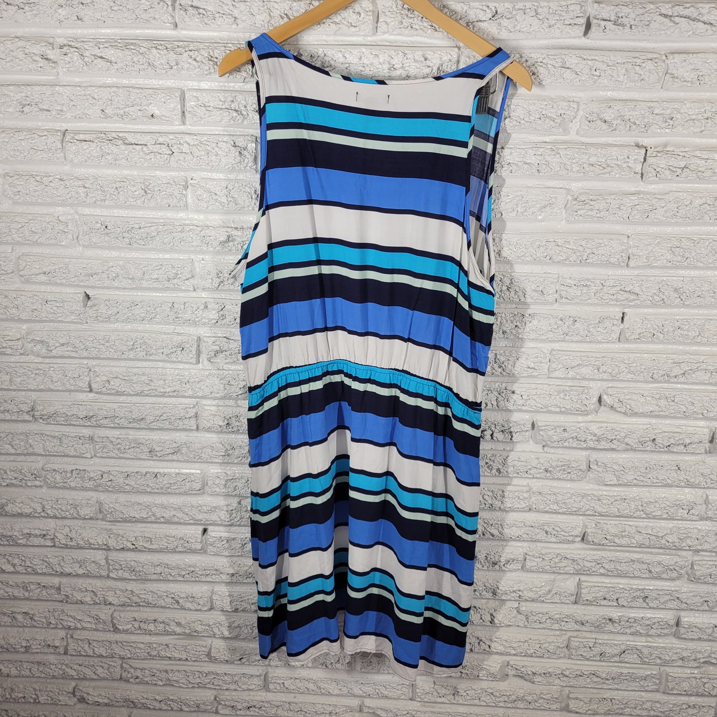 Gap Women XXL Sheath Dress Blue White Striped Sleeveless V-Neck Pockets STR110E