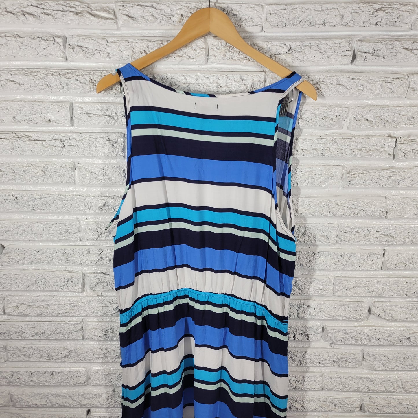 Gap Women XXL Sheath Dress Blue White Striped Sleeveless V-Neck Pockets STR110E