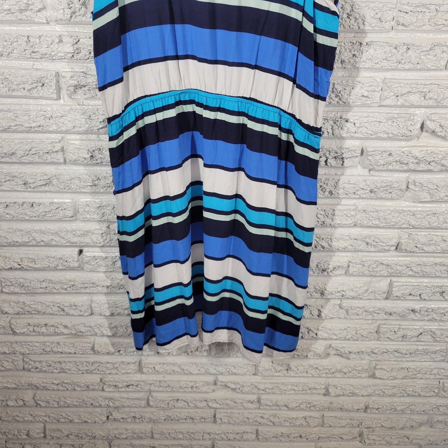 Gap Women XXL Sheath Dress Blue White Striped Sleeveless V-Neck Pockets STR110E
