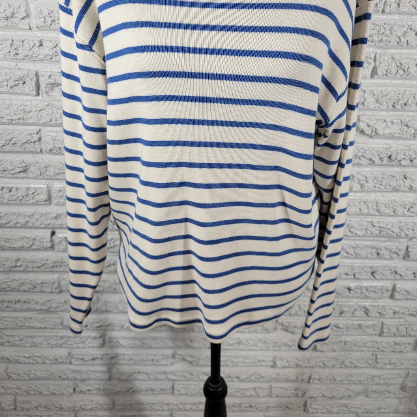 LL Bean Women XL Sweater Blue White Striped 100% Cotton Pullover Knit STR108E