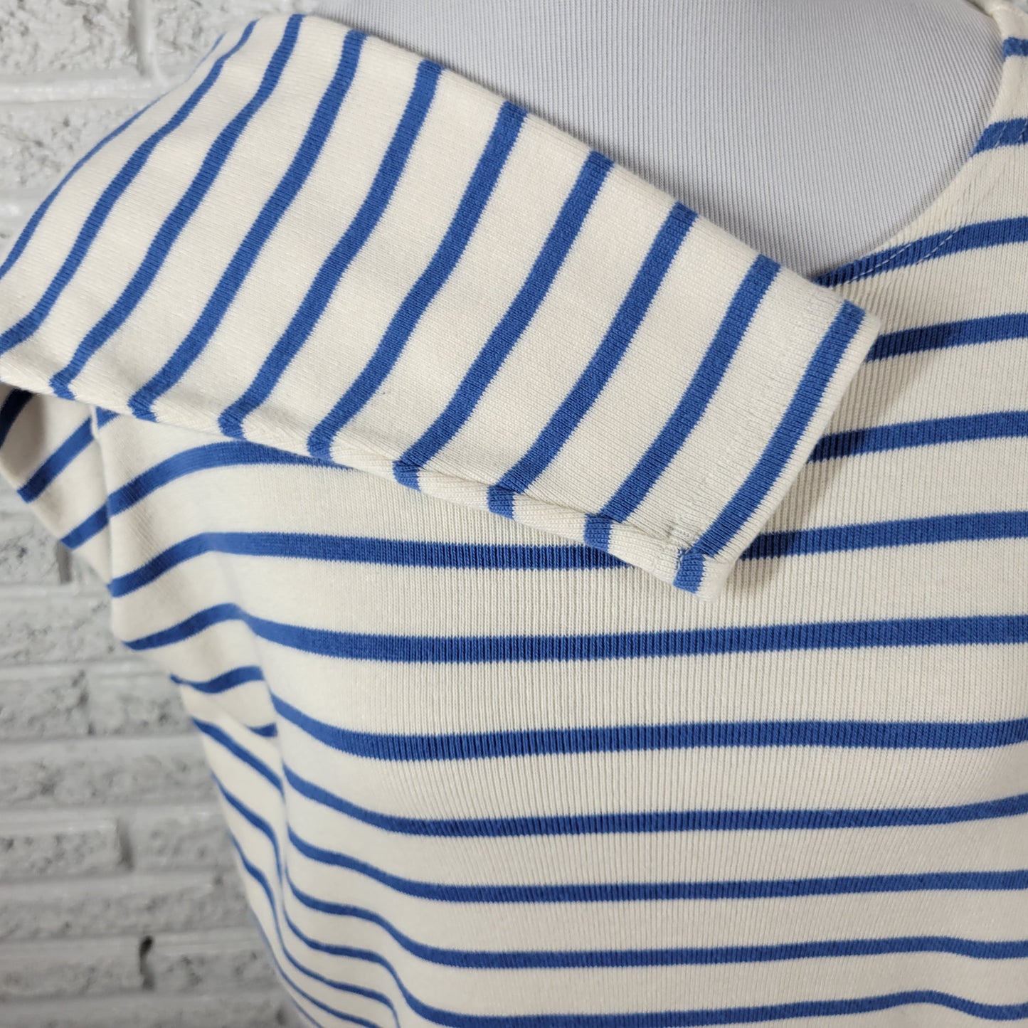 LL Bean Women XL Sweater Blue White Striped 100% Cotton Pullover Knit STR108E