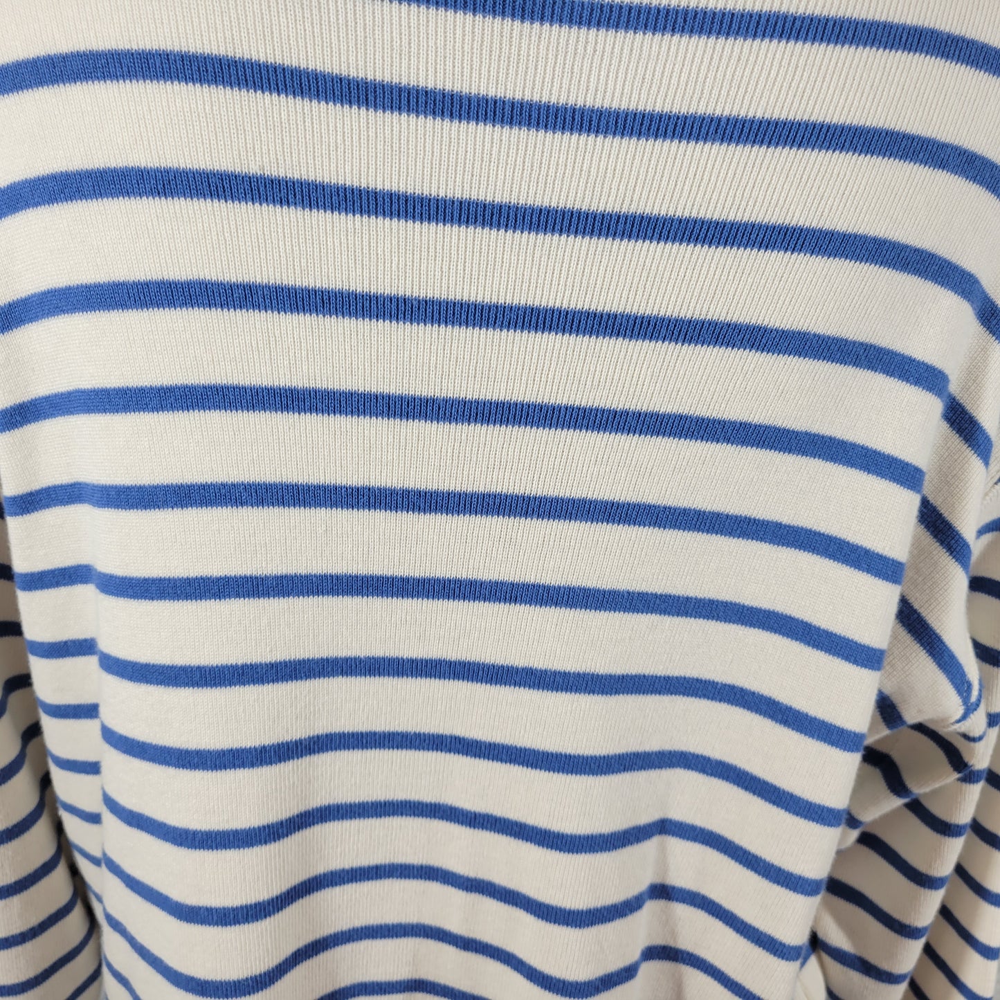 LL Bean Women XL Sweater Blue White Striped 100% Cotton Pullover Knit STR108E