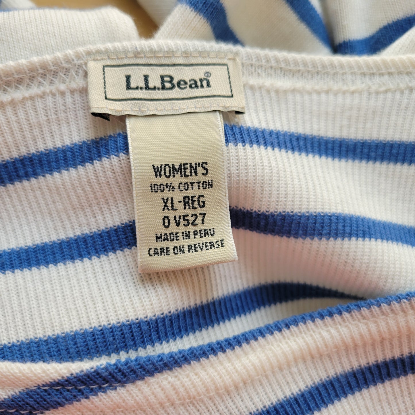 LL Bean Women XL Sweater Blue White Striped 100% Cotton Pullover Knit STR108E