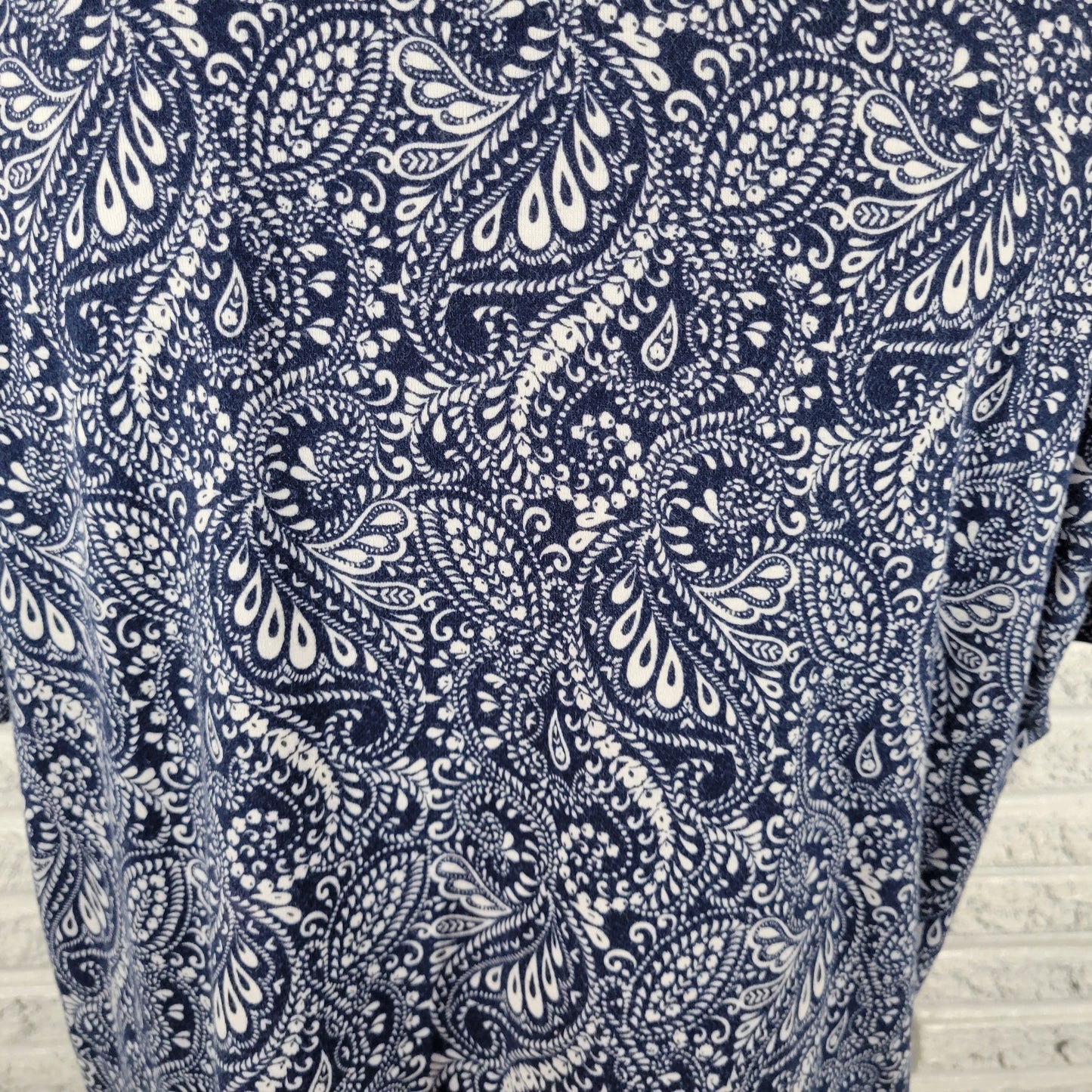 St. John's Bay Paisley Tee 1X Blue White Cotton Short Sleeve Round Neck PAI3E