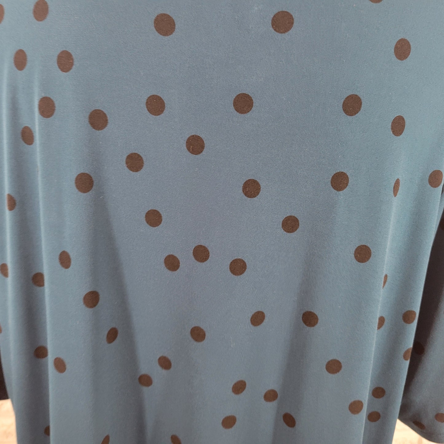 Worthington Women 1X Tunic Blouse Blue Black Polka Dot Keyhole Pleated GEO143E