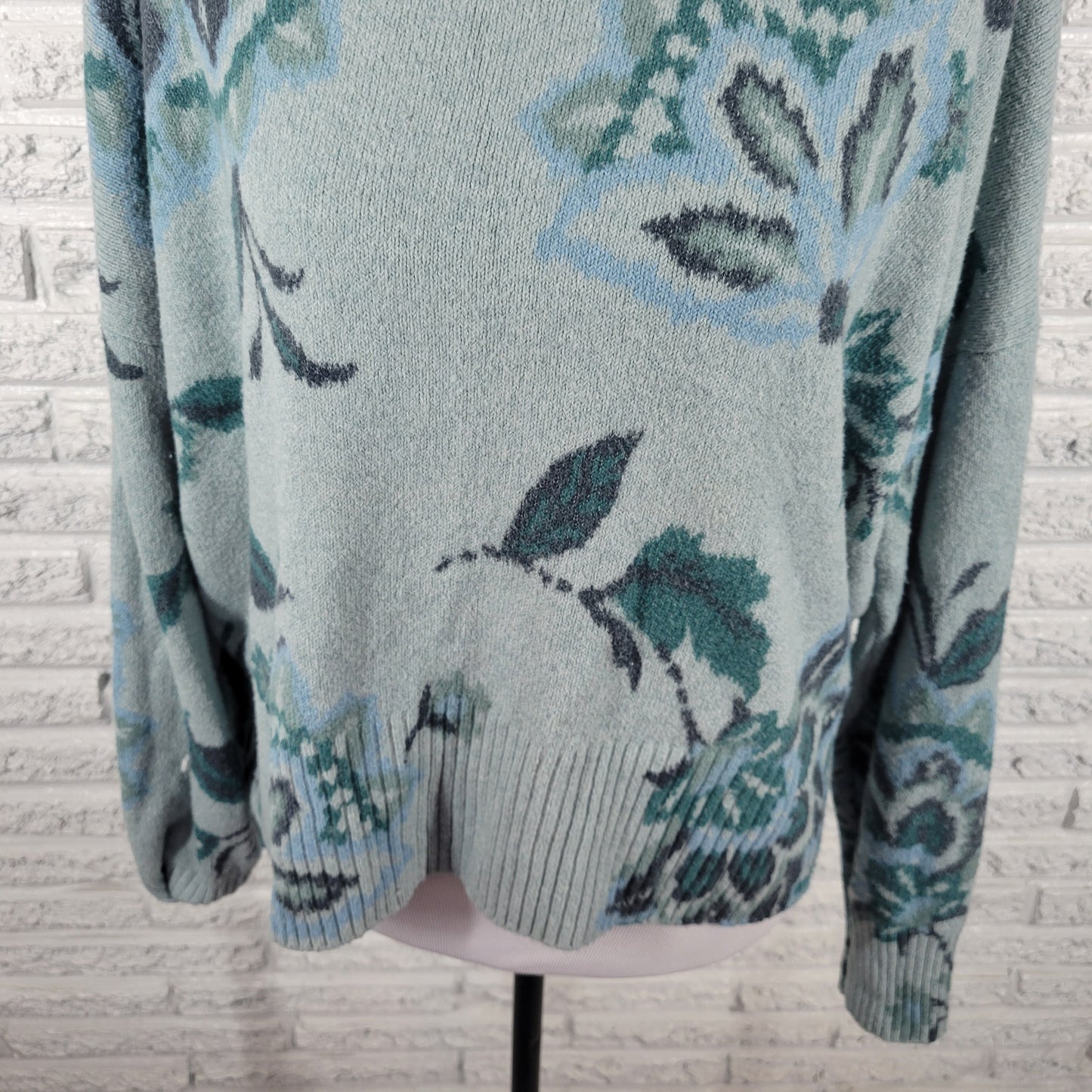 Lauren Conrad Women XL Sweater Blue Floral Mock Neck Pullover Knit FLO45E