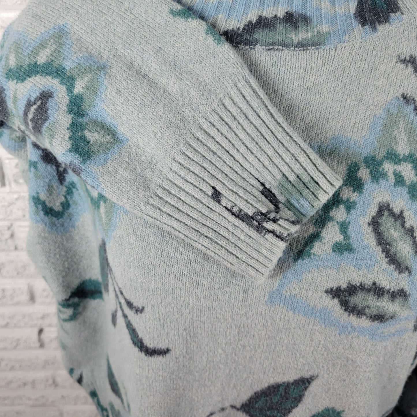 Lauren Conrad Women XL Sweater Blue Floral Mock Neck Pullover Knit FLO45E