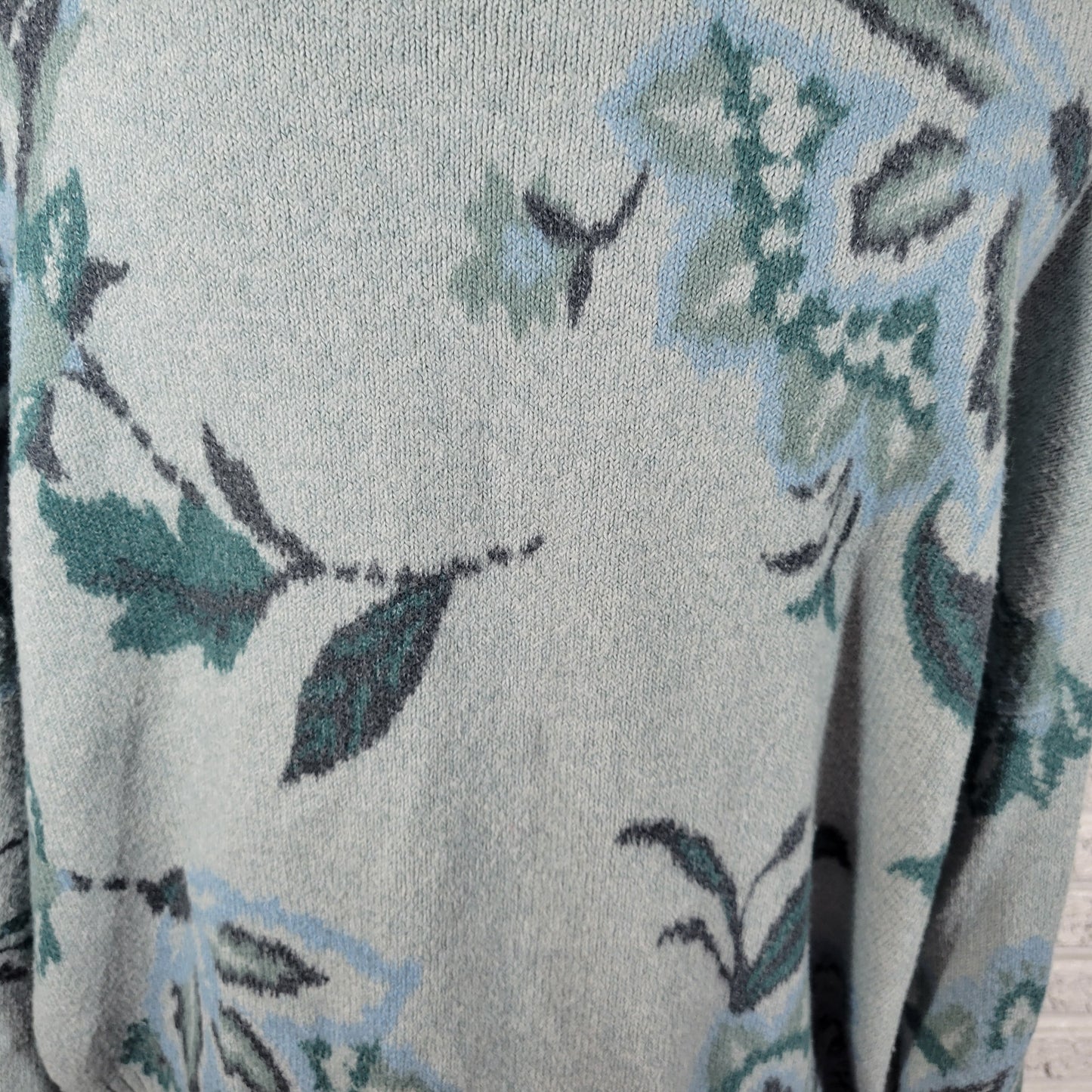 Lauren Conrad Women XL Sweater Blue Floral Mock Neck Pullover Knit FLO45E