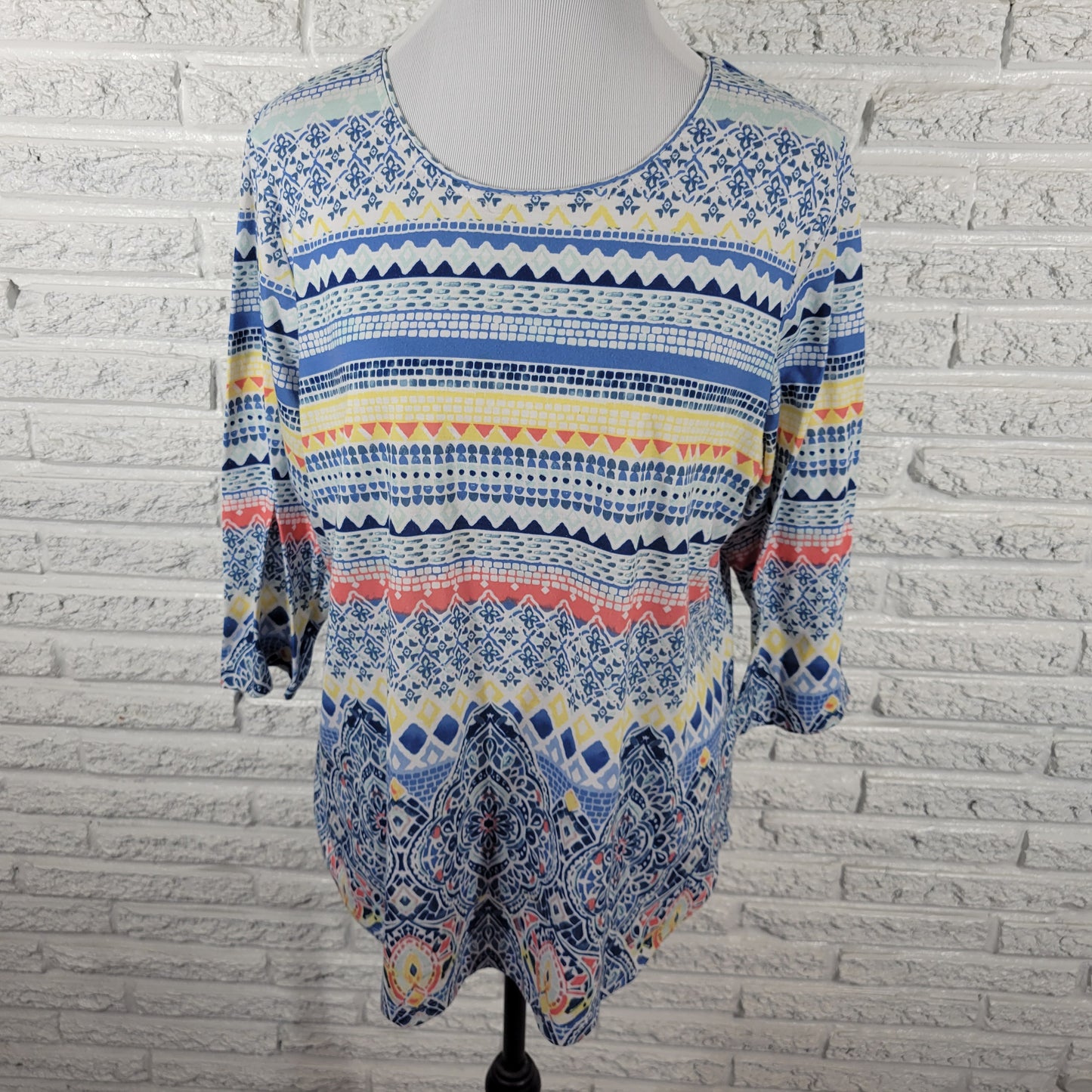 Allison Daley Women 1X Tee Shirt Multicolor Geometric Round Neck GEO97E