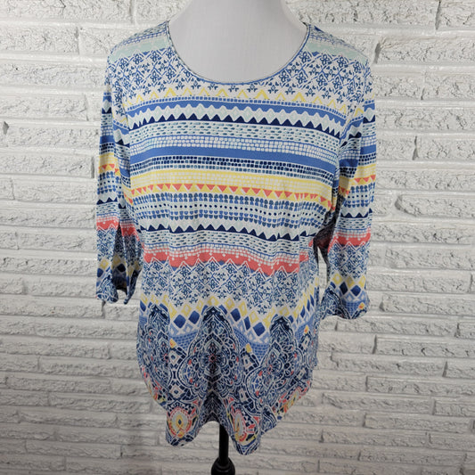 Allison Daley Women 1X Tee Shirt Multicolor Geometric Round Neck GEO97E