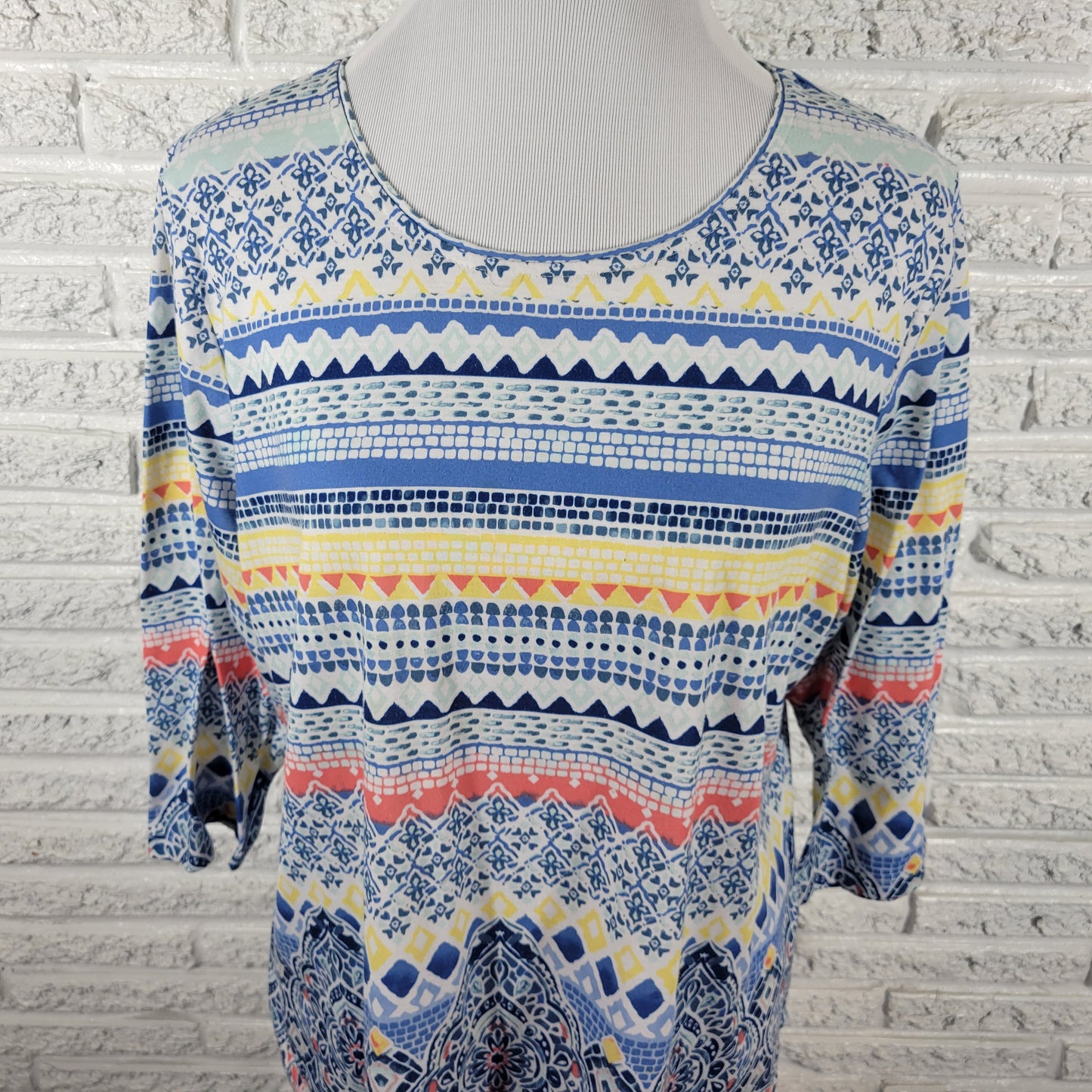 Allison Daley Women 1X Tee Shirt Multicolor Geometric Round Neck GEO97E