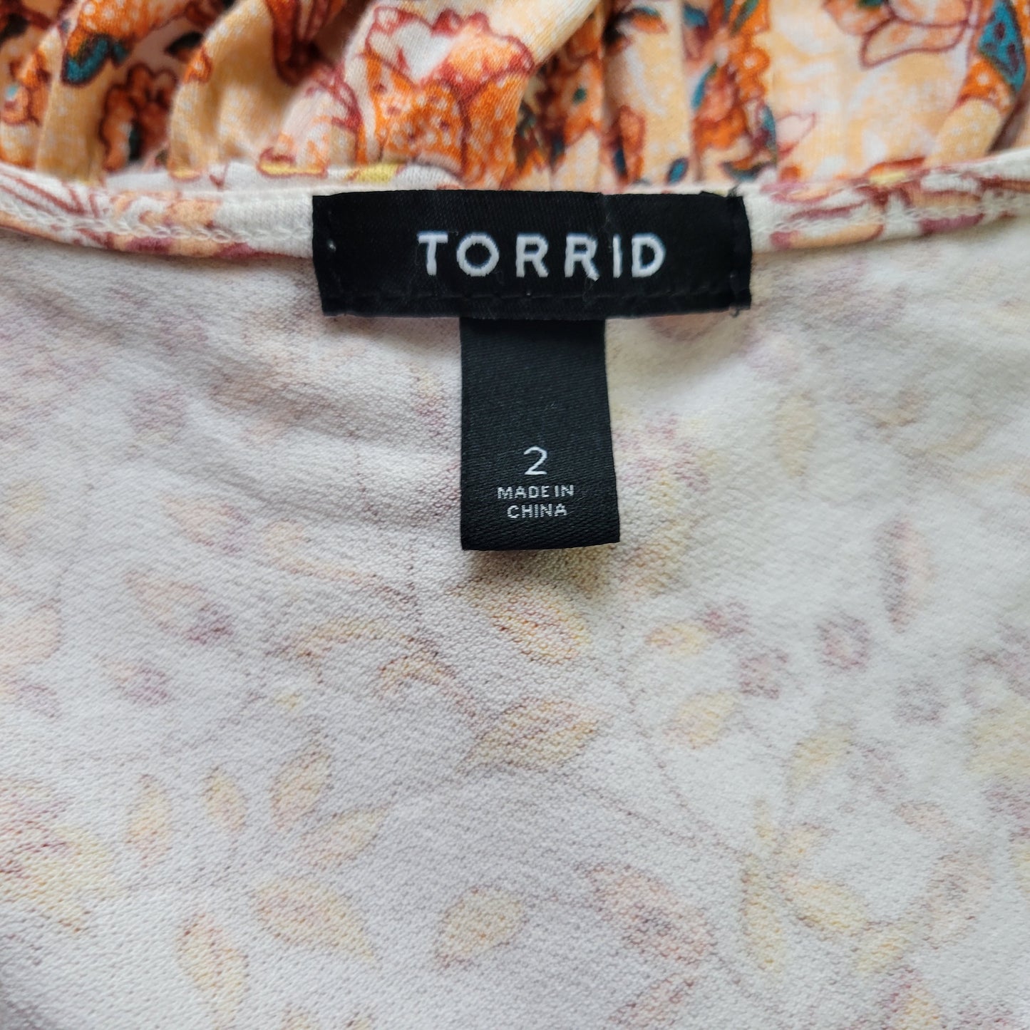 Torrid Women 2X Top Blouse Pink Orange Floral Tied Front 3/4 Sleeve FLO176E