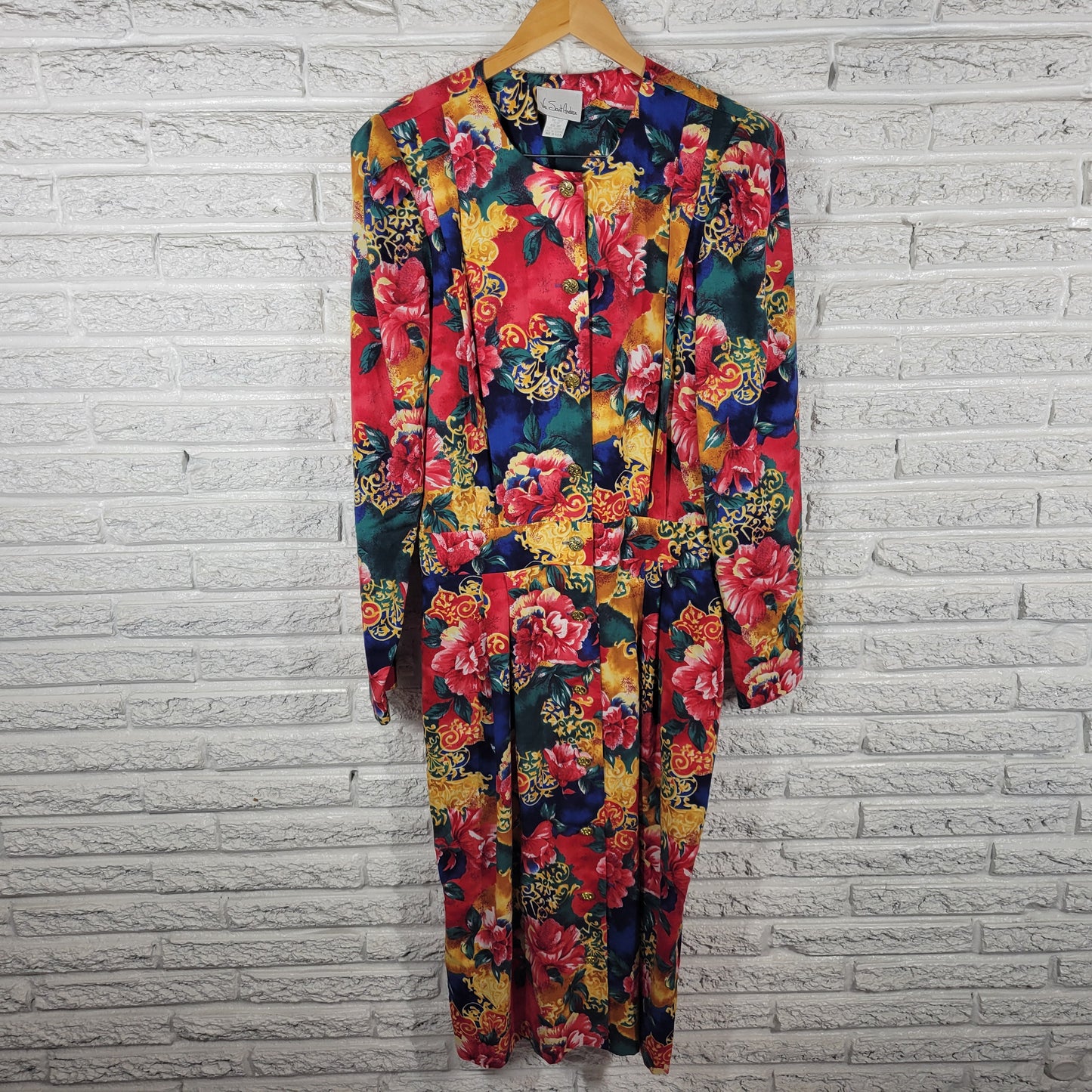 Vintage Via Sant Andrea Women 18W Tall Dress Floral Pleated Long Sleeve FLO155XE