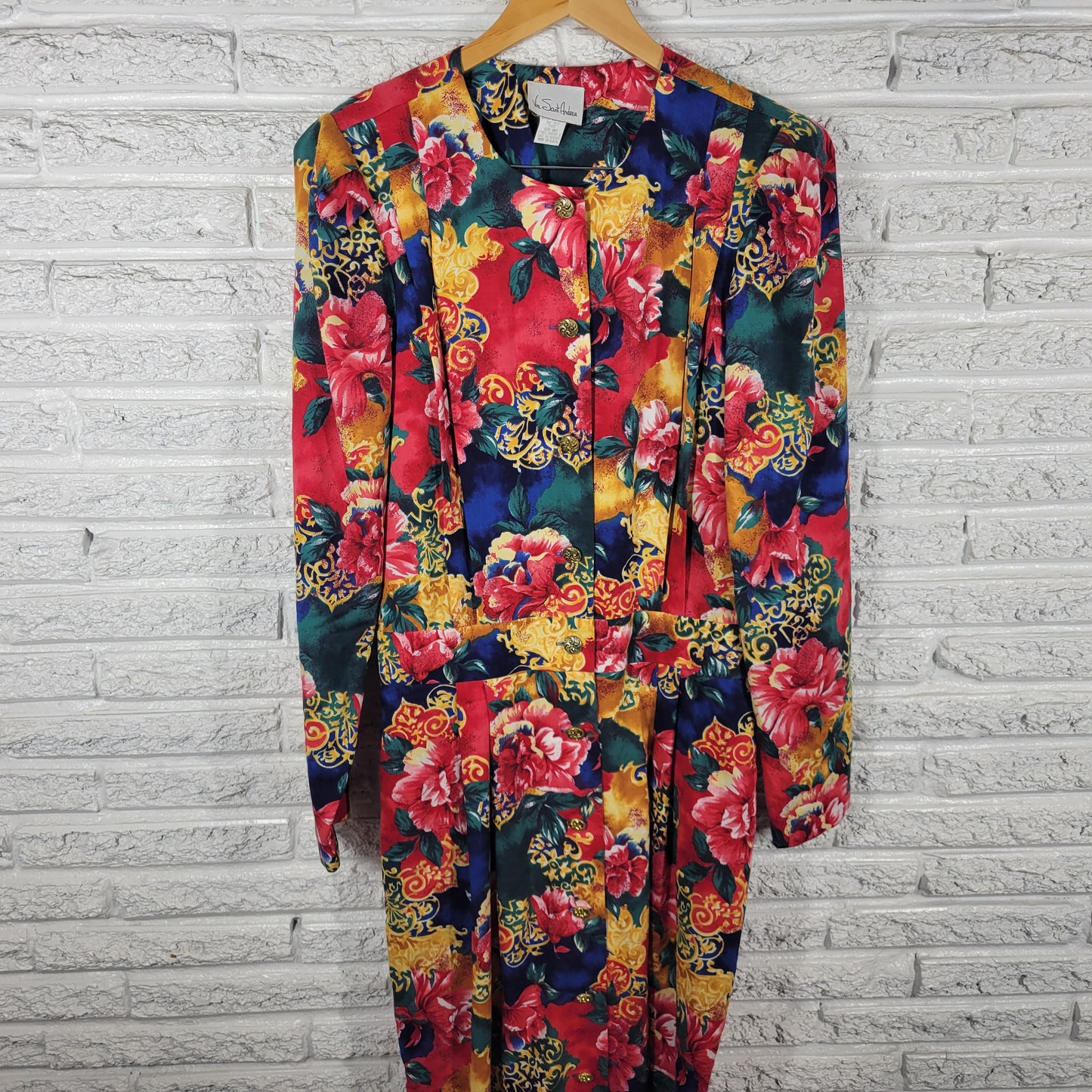 Vintage Via Sant Andrea Women 18W Tall Dress Floral Pleated Long Sleeve FLO155XE