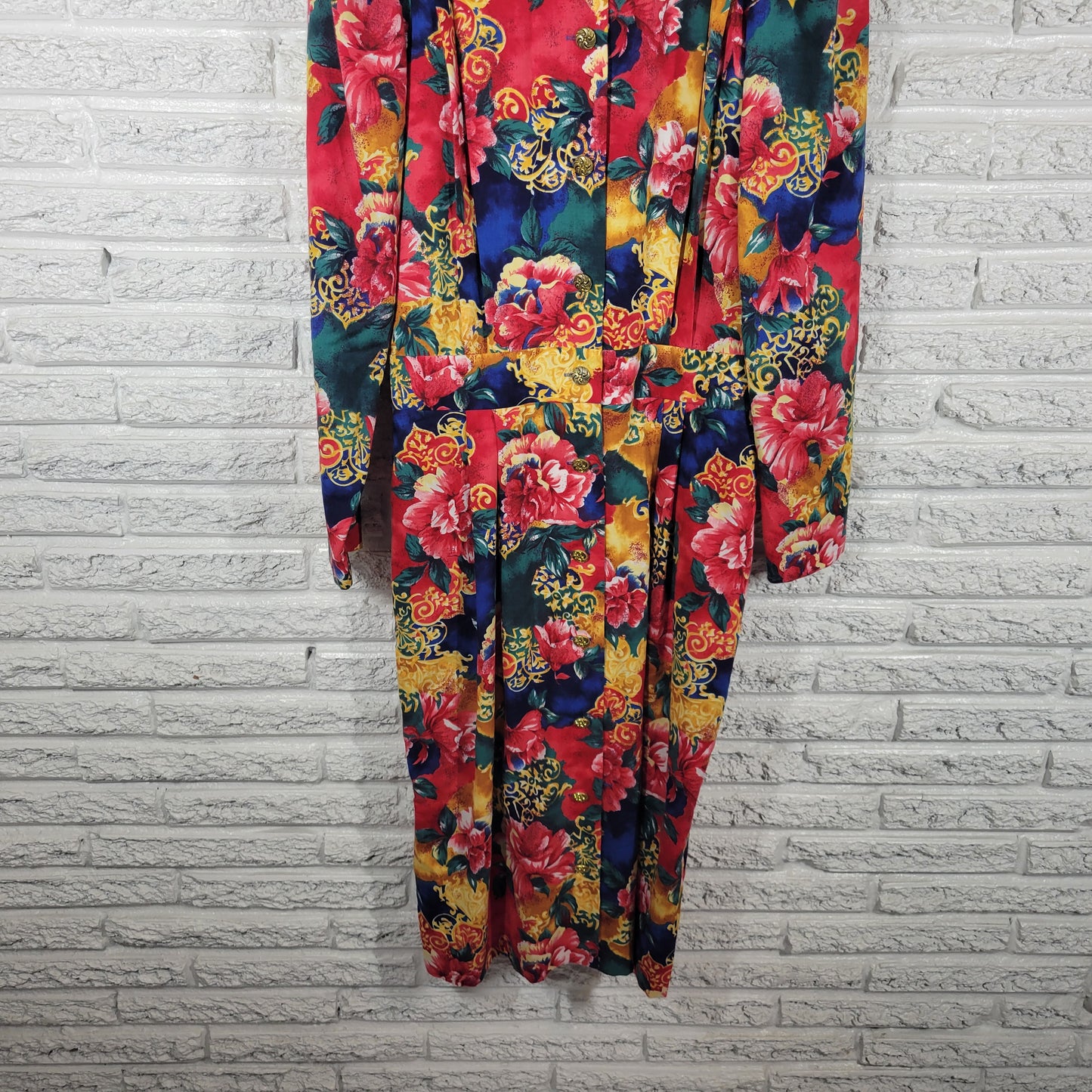 Vintage Via Sant Andrea Women 18W Tall Dress Floral Pleated Long Sleeve FLO155XE