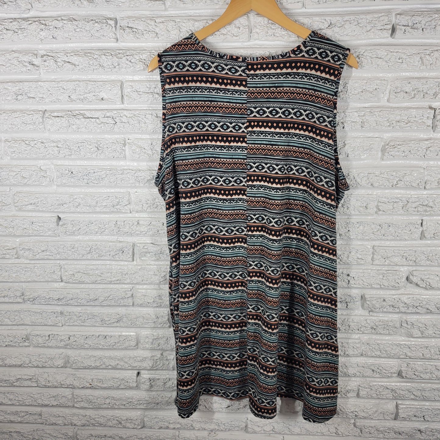 Bobbie Brooks 2X Dress Tunic Mini Pink Black Geometric Sleeveless GEO85XE