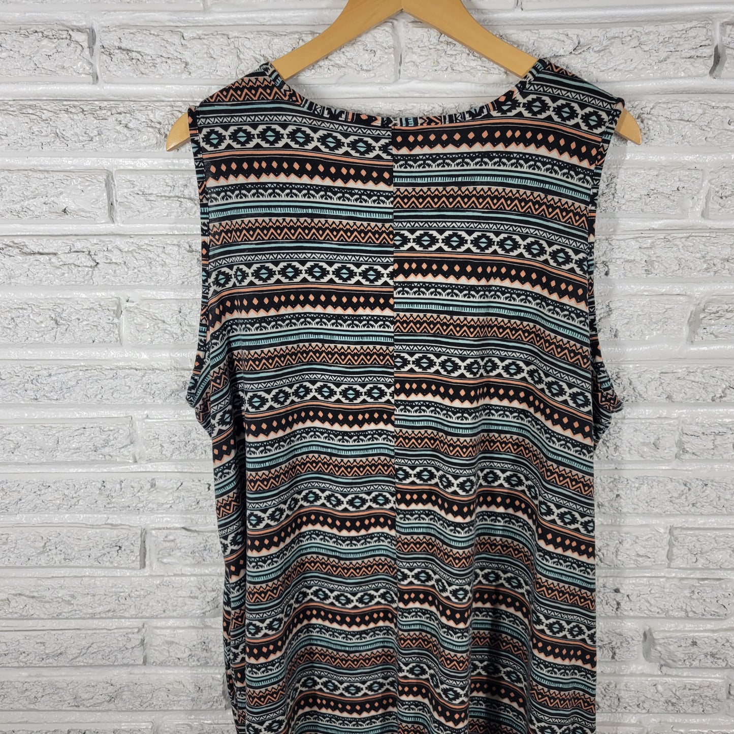 Bobbie Brooks 2X Dress Tunic Mini Pink Black Geometric Sleeveless GEO85XE