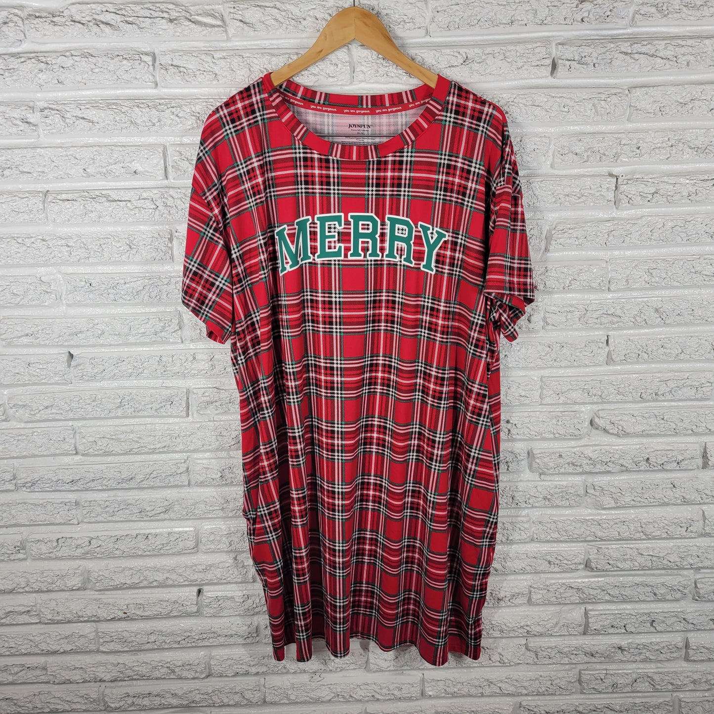 Joyspun Women 2X 3X Pajama Top Nightgown Sleepshirt Christmas Red Plaid PLA8E