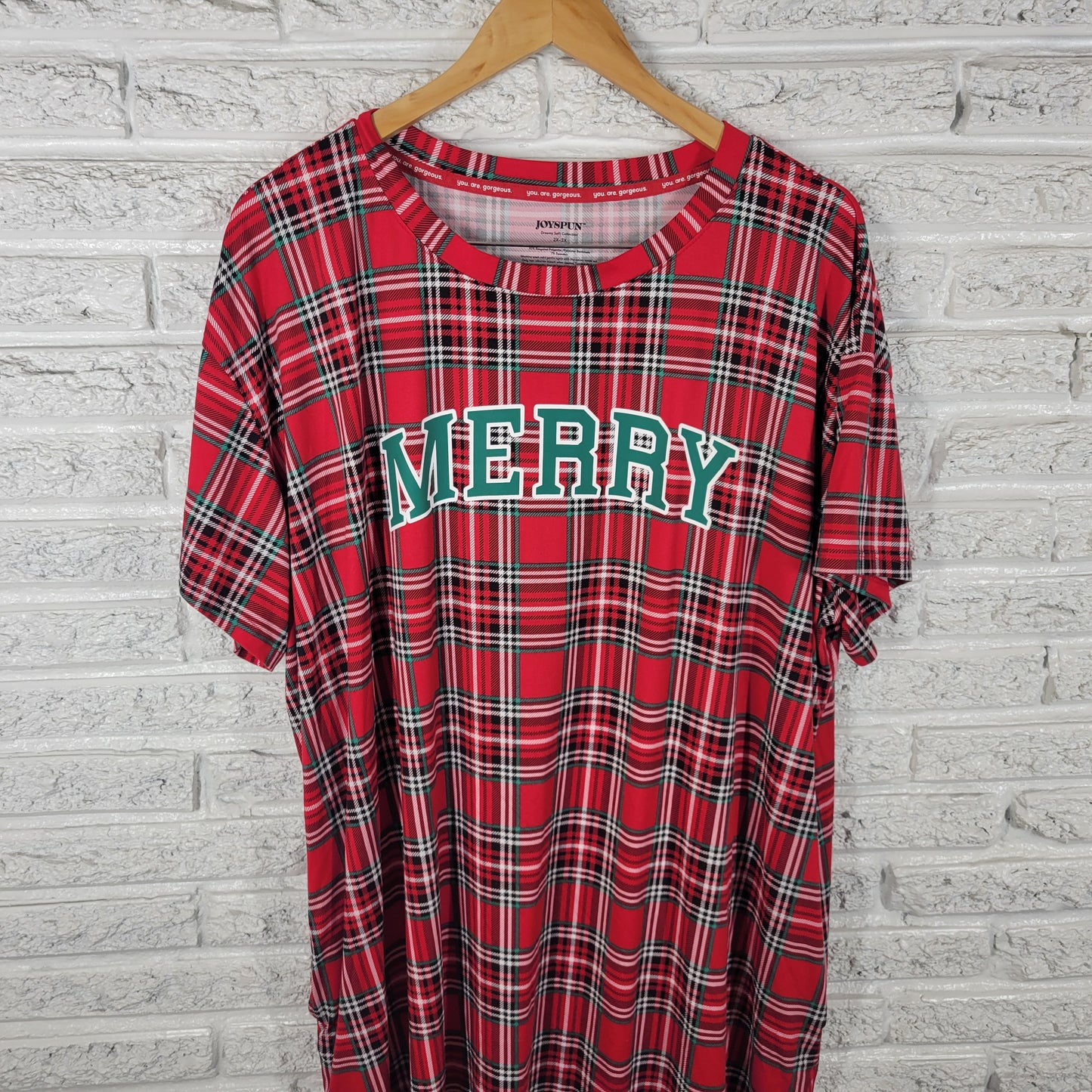 Joyspun Women 2X 3X Pajama Top Nightgown Sleepshirt Christmas Red Plaid PLA8E