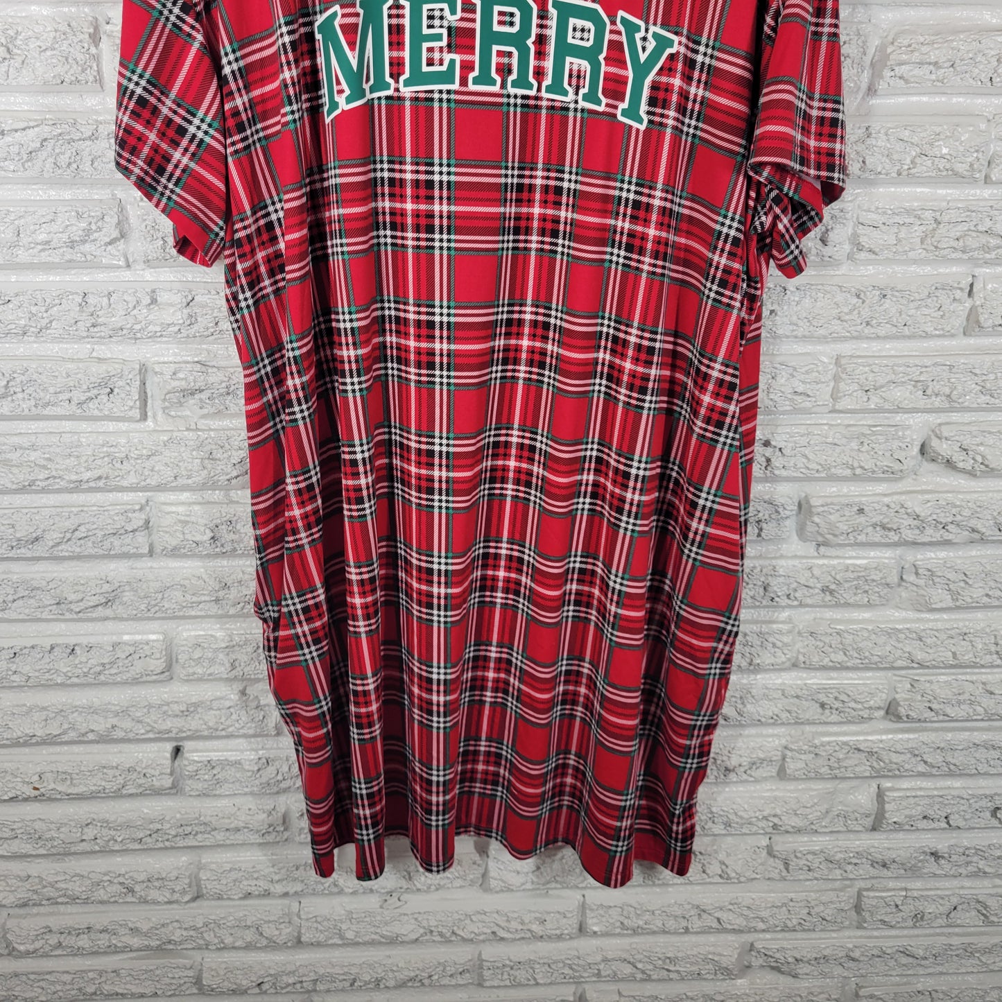 Joyspun Women 2X 3X Pajama Top Nightgown Sleepshirt Christmas Red Plaid PLA8E