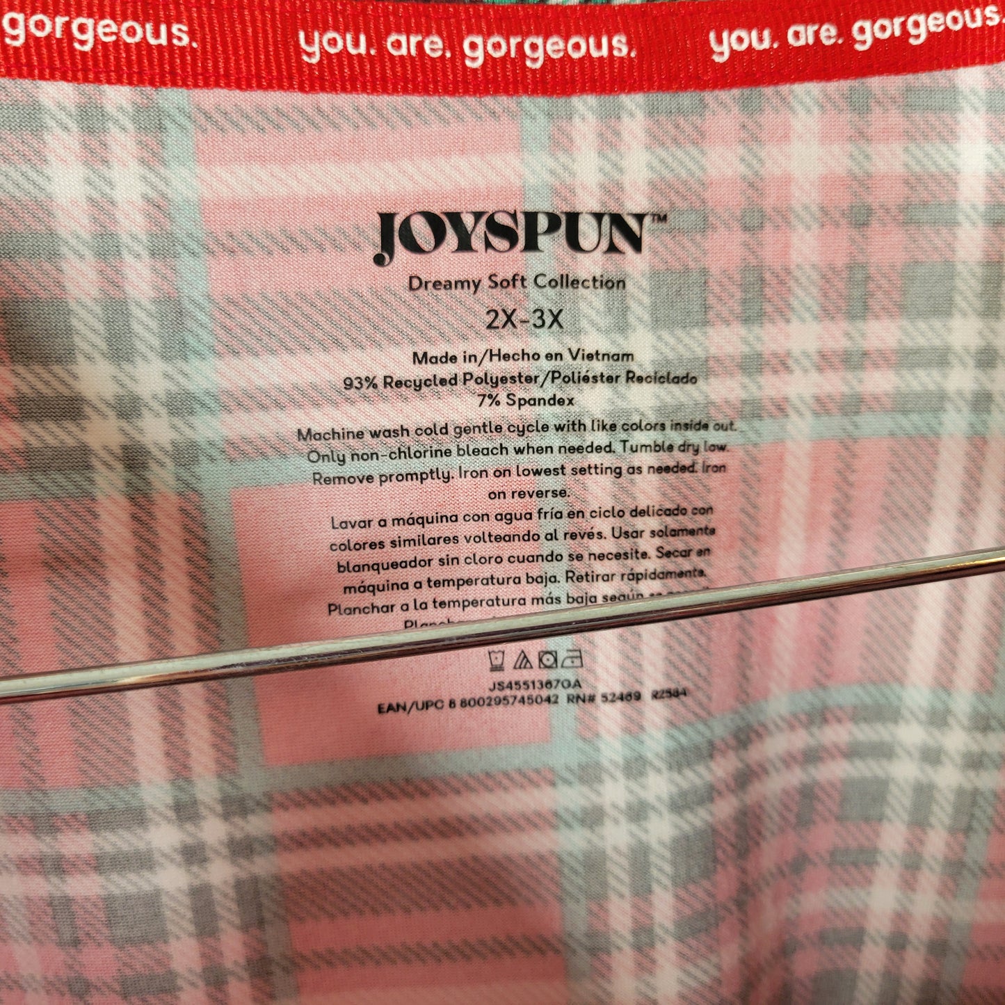 Joyspun Women 2X 3X Pajama Top Nightgown Sleepshirt Christmas Red Plaid PLA8E