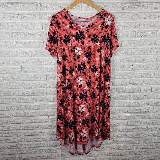 LuLaRoe Women XL Dress Pink Blue Floral Asymmetric Knee Length USA FLO49E