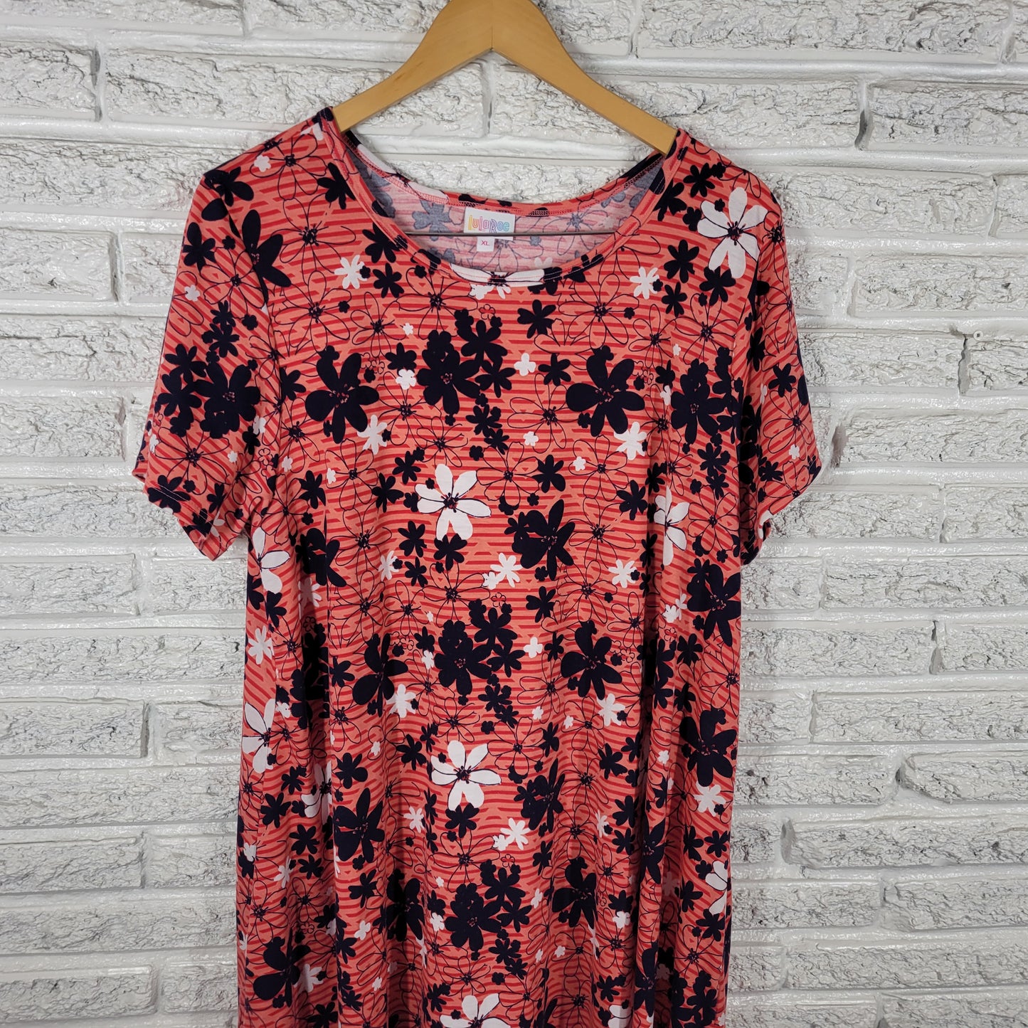 LuLaRoe Women XL Dress Pink Blue Floral Asymmetric Knee Length USA FLO49E